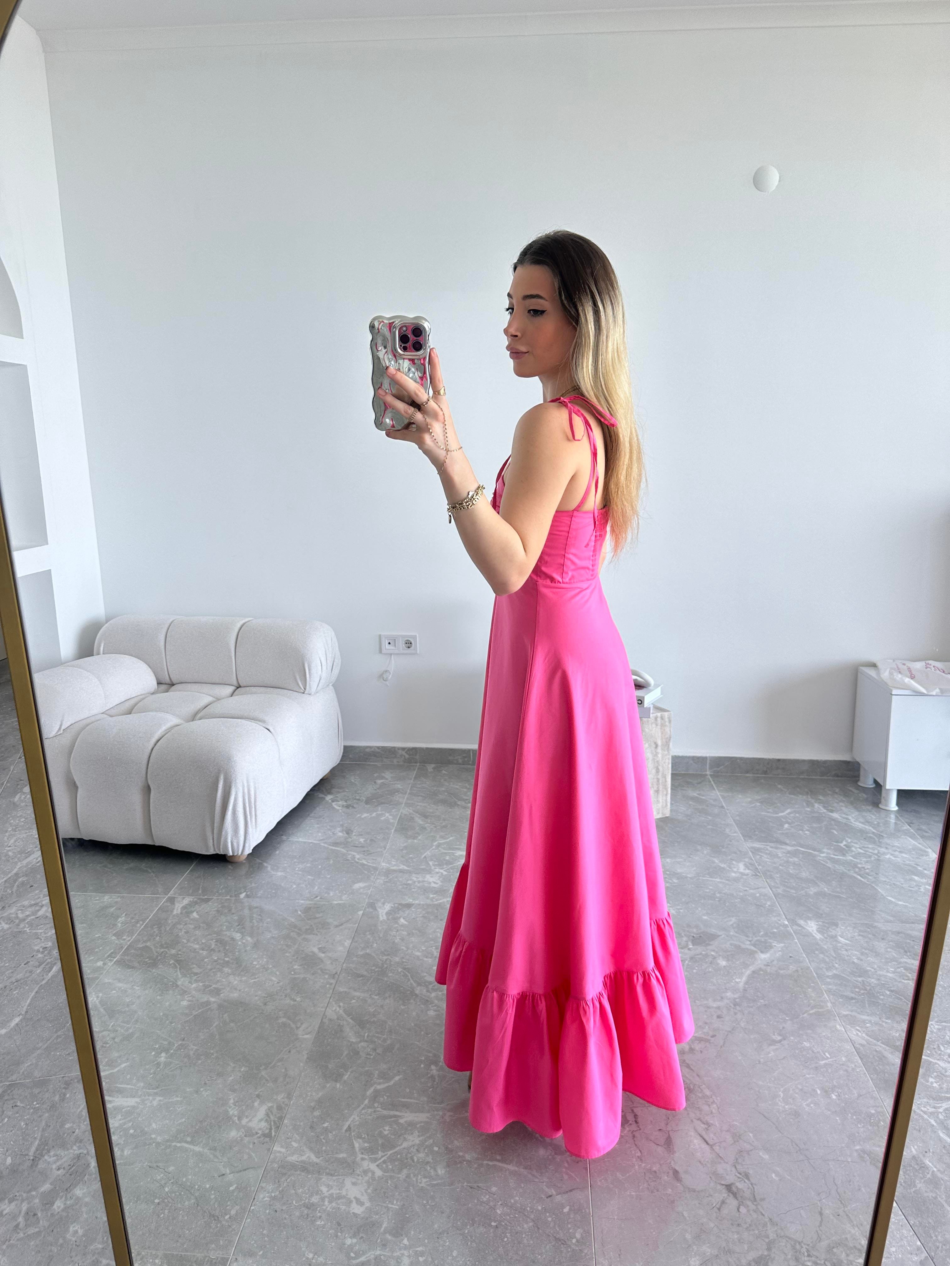 Marka Model Poplin Askılı Pembe Elbise