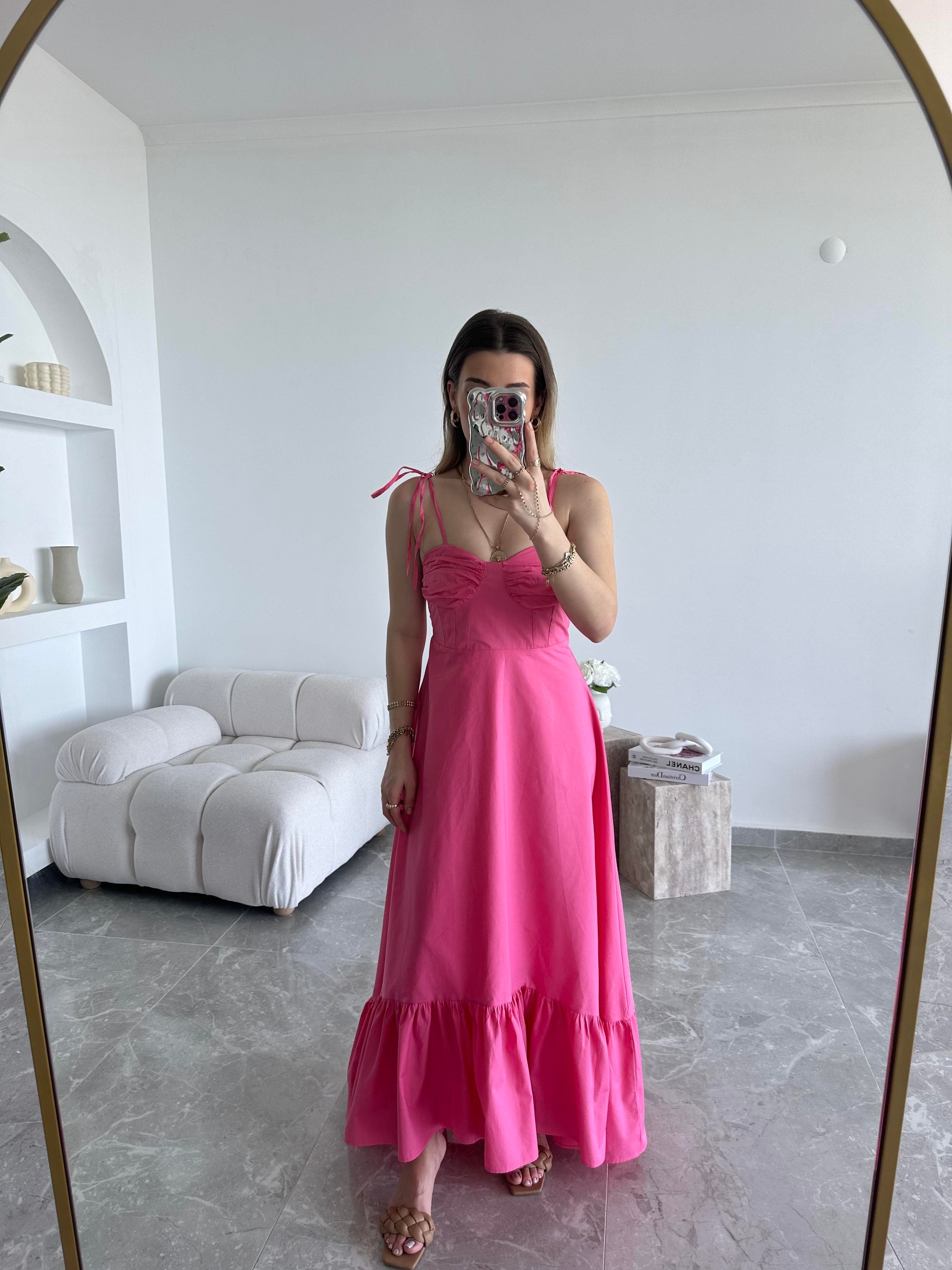 Marka Model Poplin Askılı Pembe Elbise