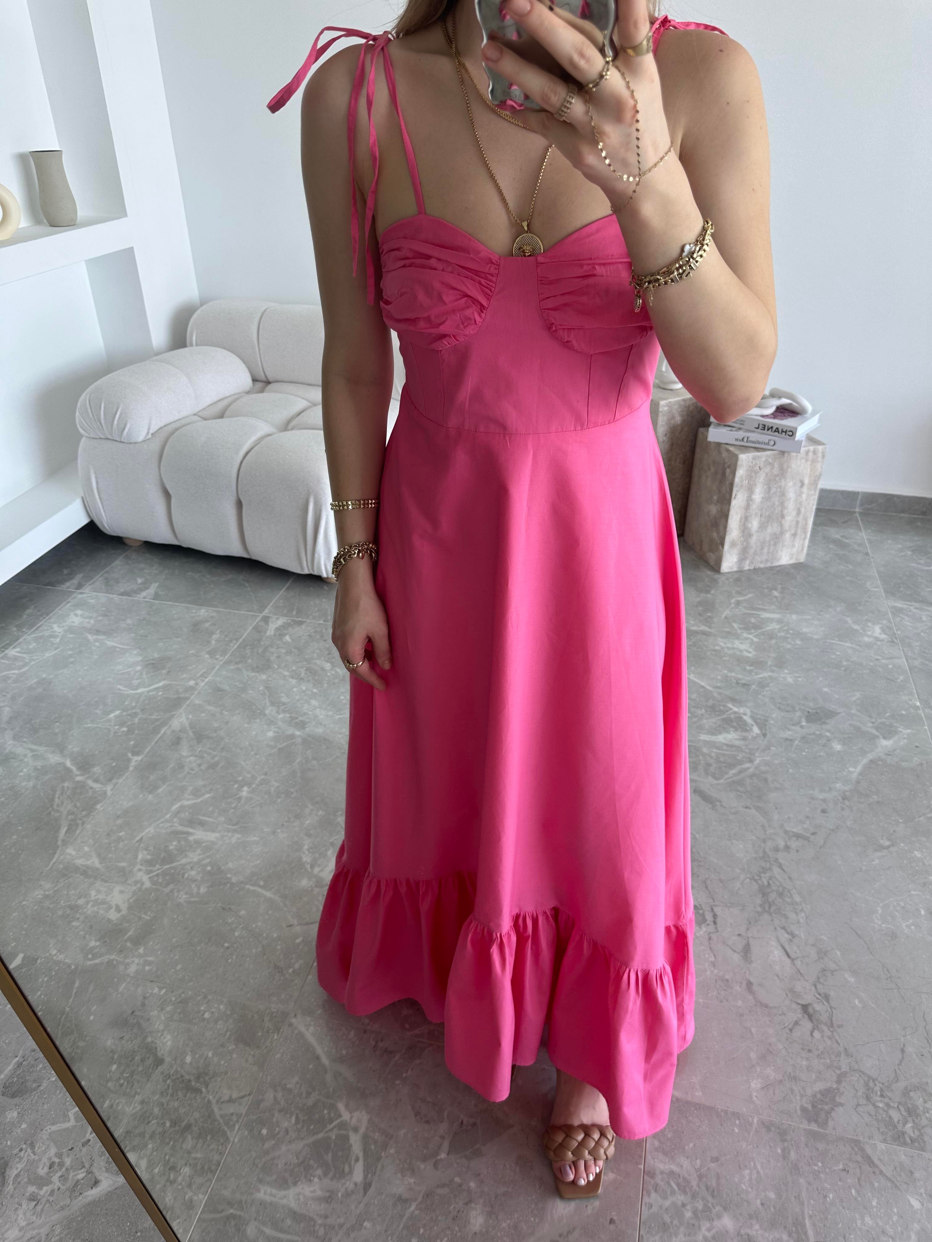 Marka Model Poplin Askılı Pembe Elbise