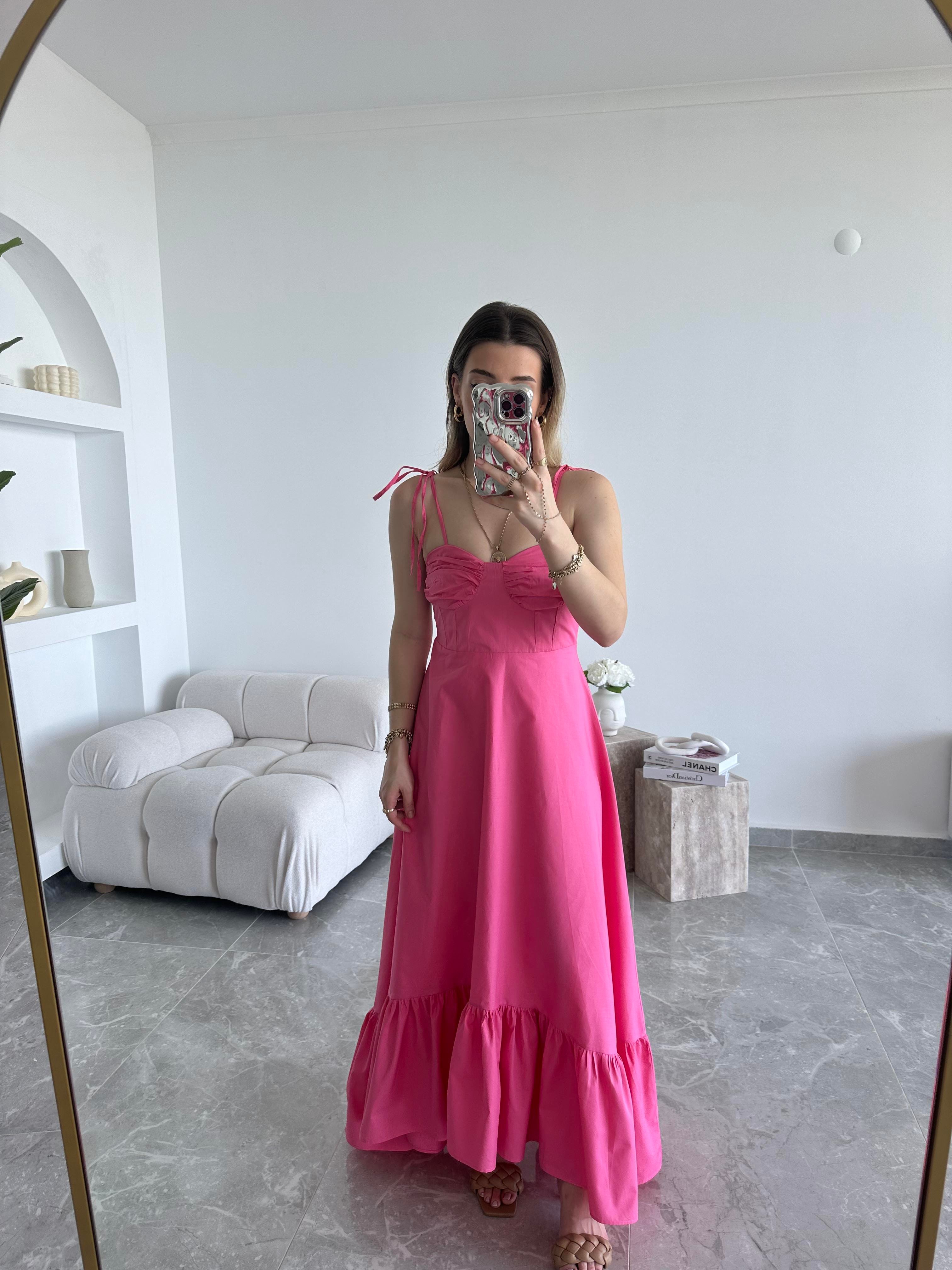 Marka Model Poplin Askılı Pembe Elbise