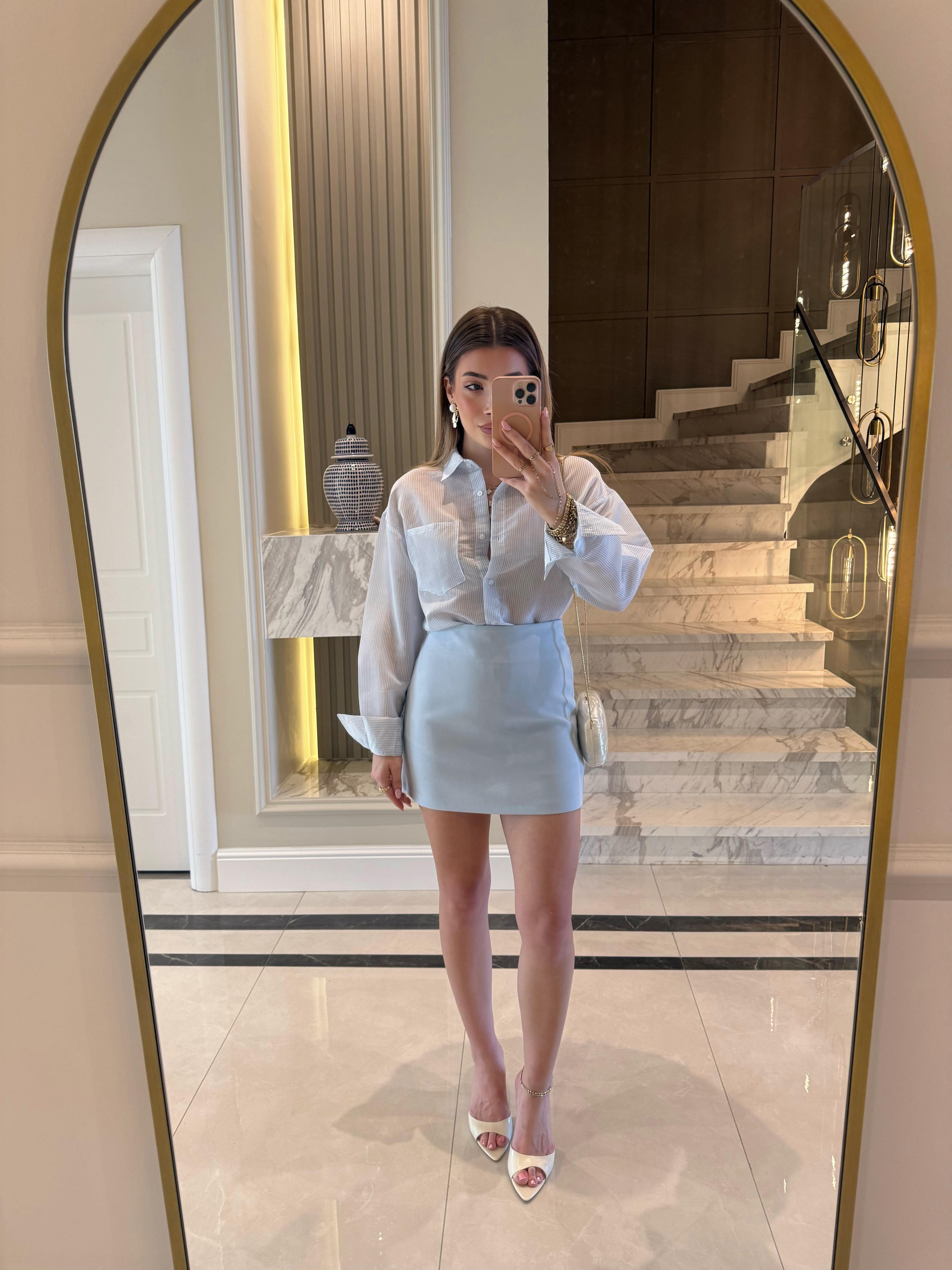 Mavi-Beyaz Çizgili Ms Oversize Gömlek 