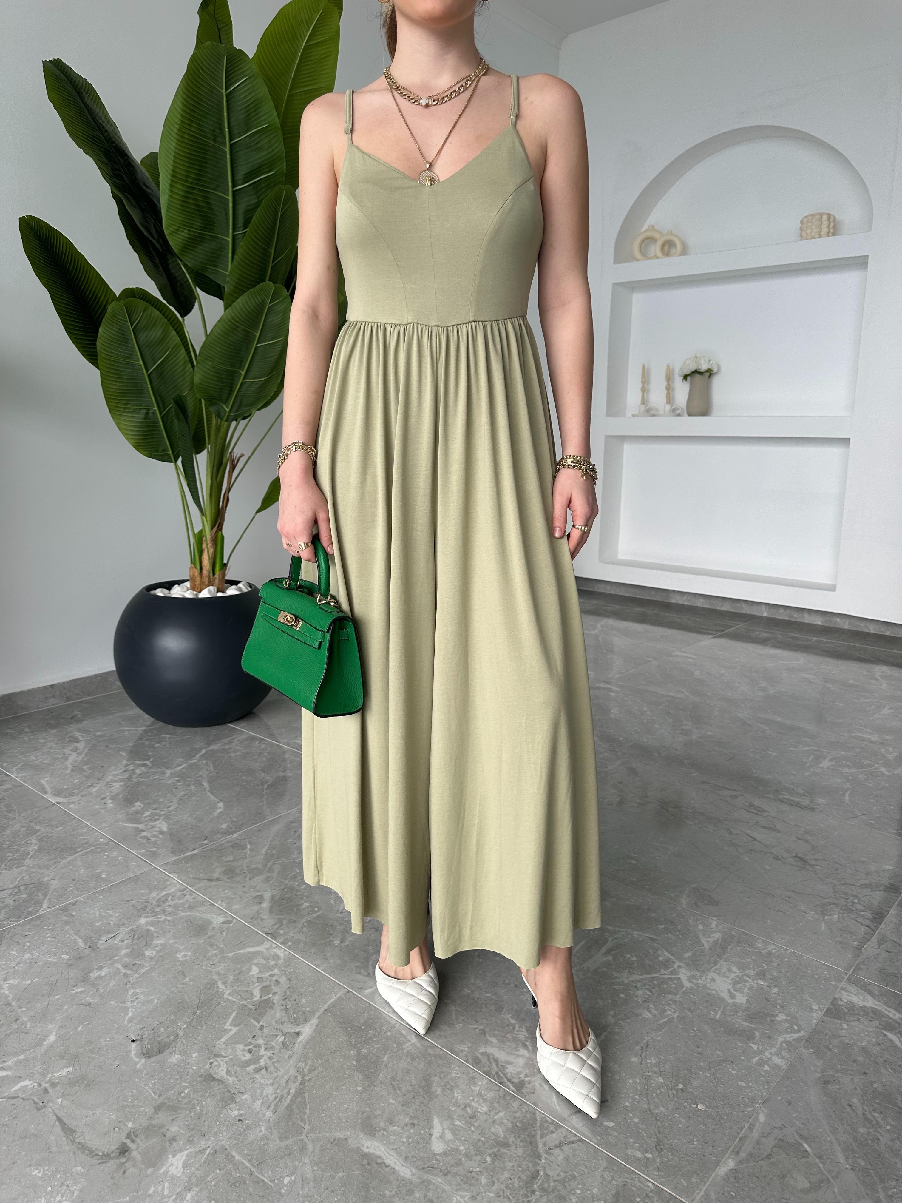Mint Yeşil Modal Kumaş İp Askılı Tulum