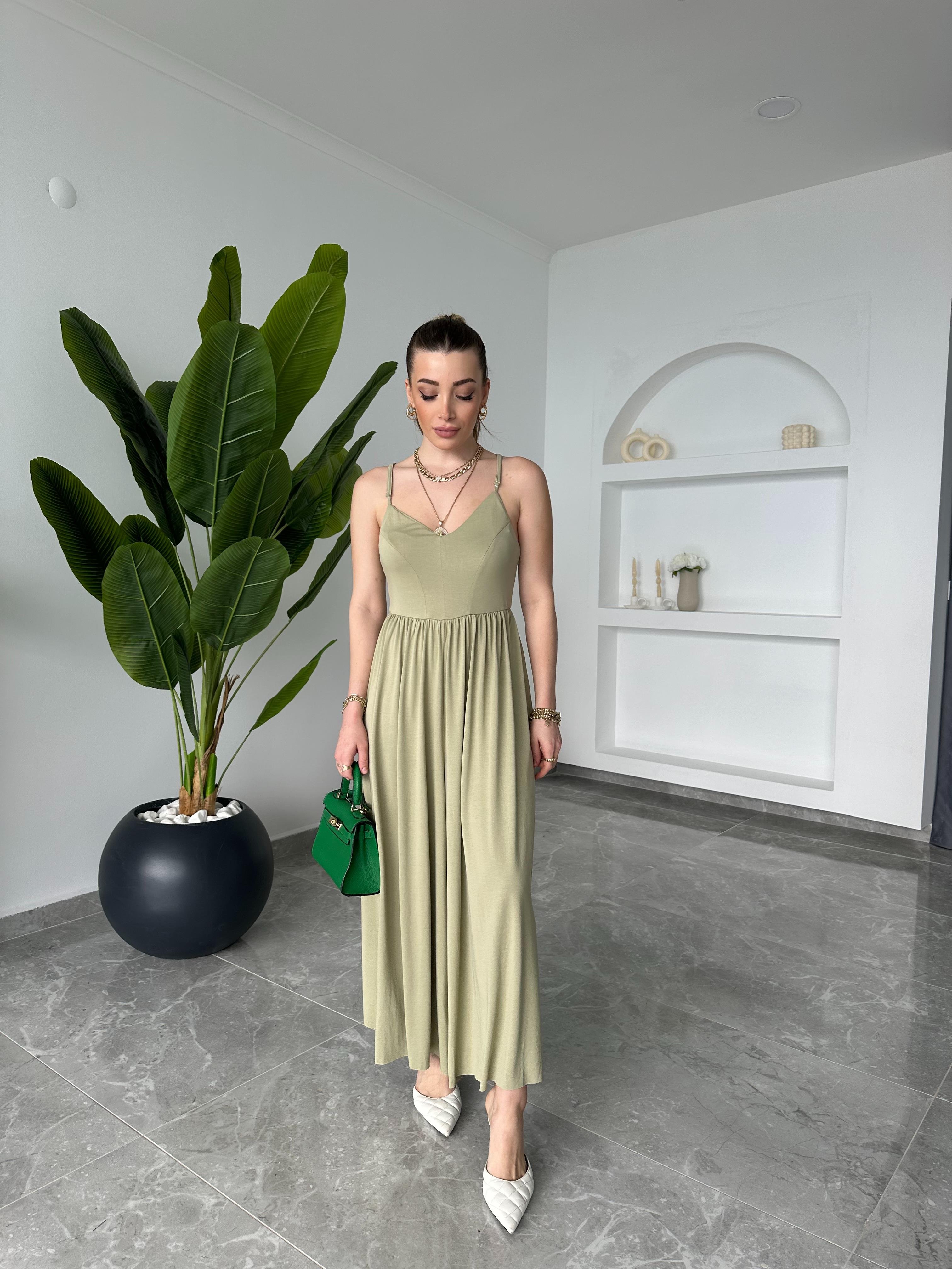 Mint Yeşil Modal Kumaş İp Askılı Tulum