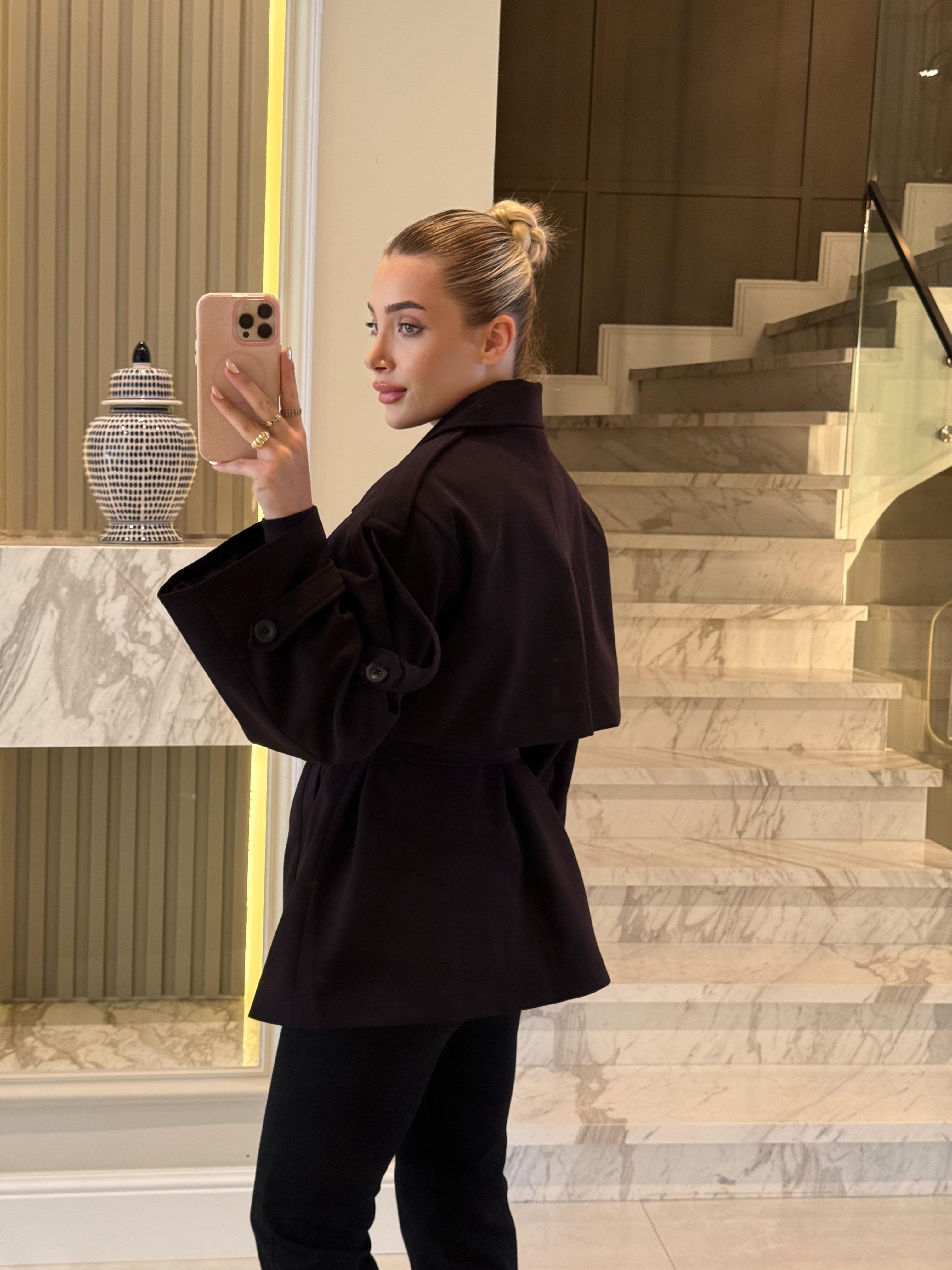 Mürdüm Apoletlı Oversize  Kısa Trenç-9582