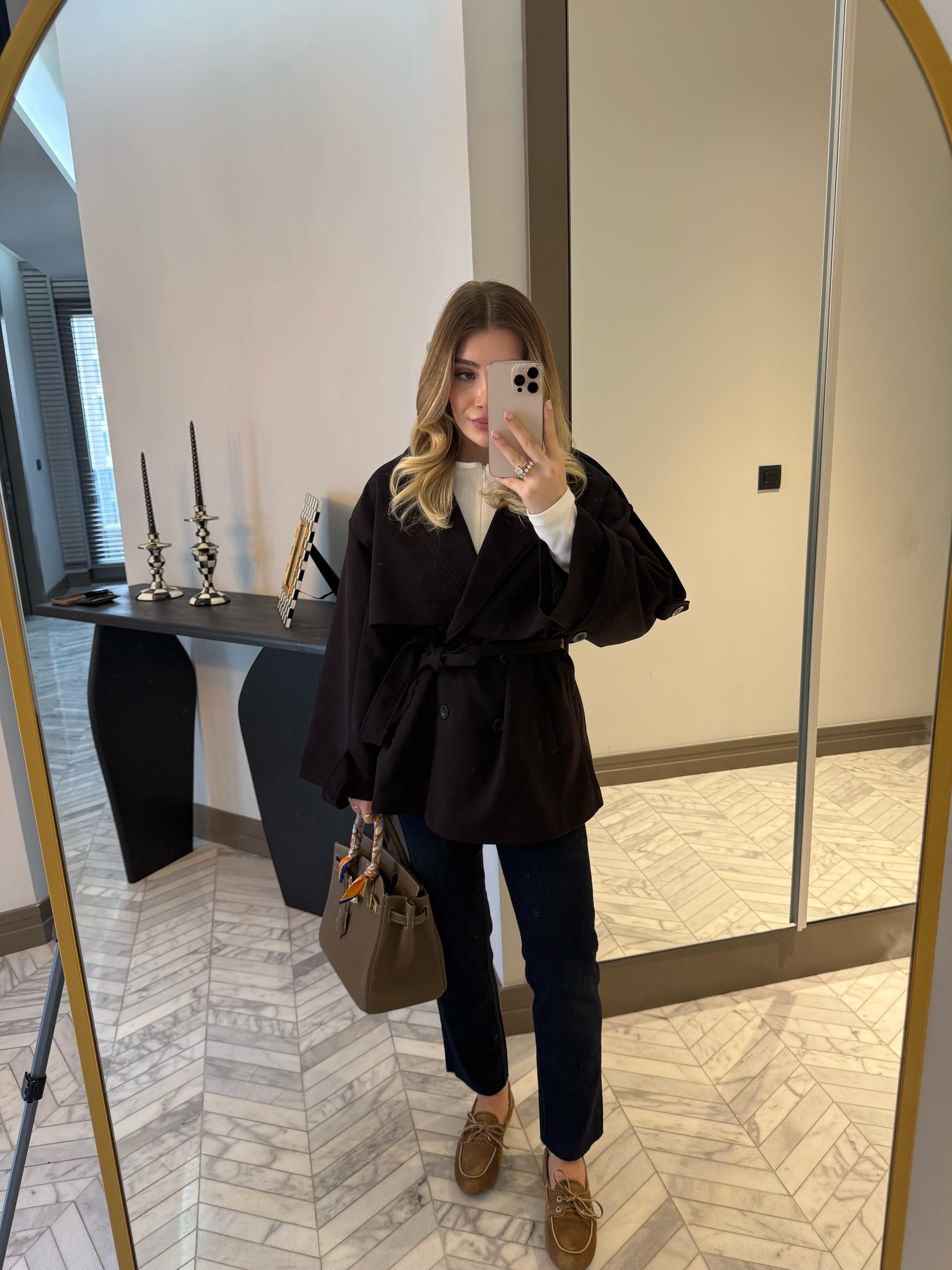 Mürdüm Apoletli Oversize Kısa Trenç-9582