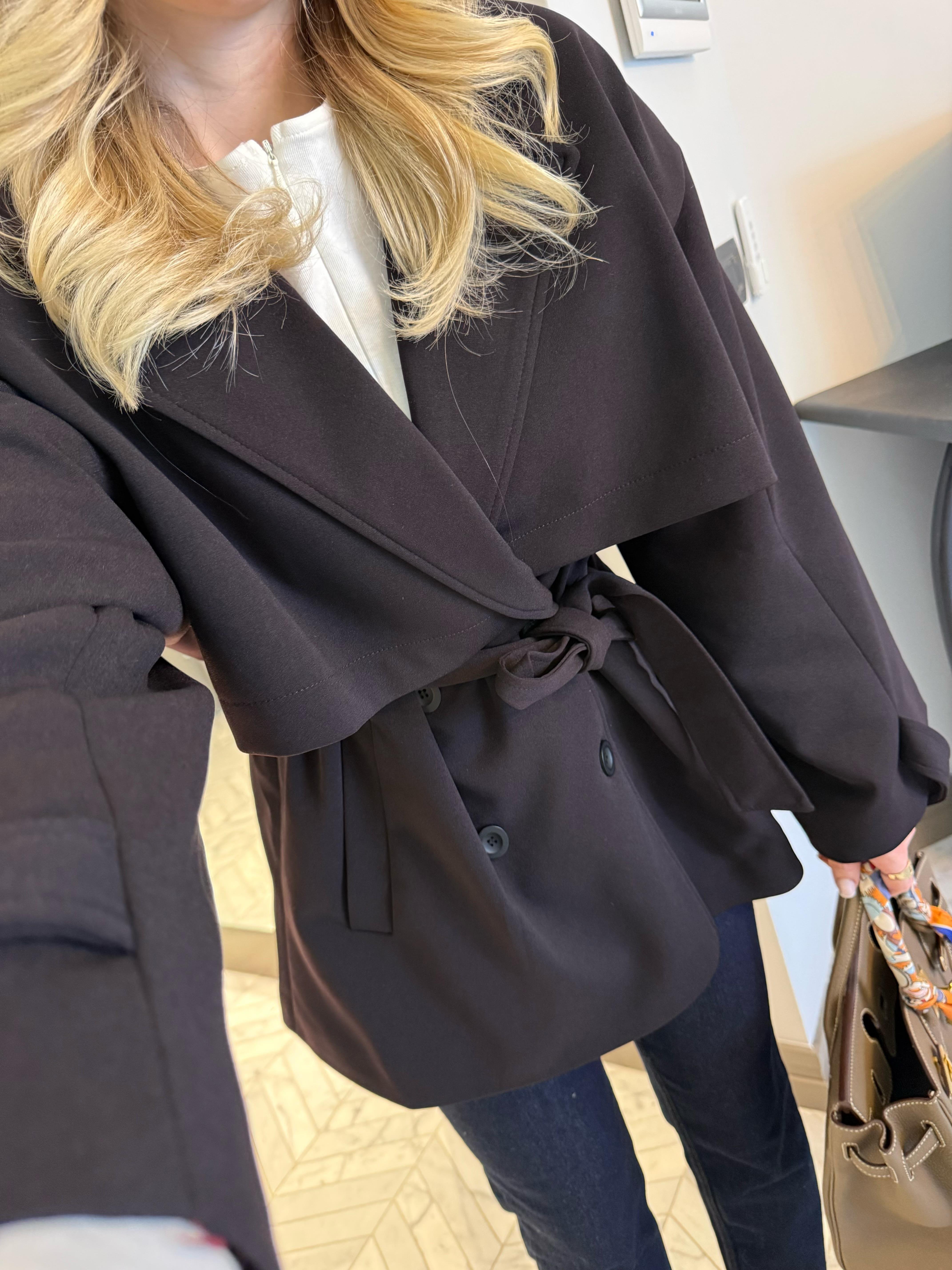 Mürdüm Apoletli Oversize Kısa Trenç-9582