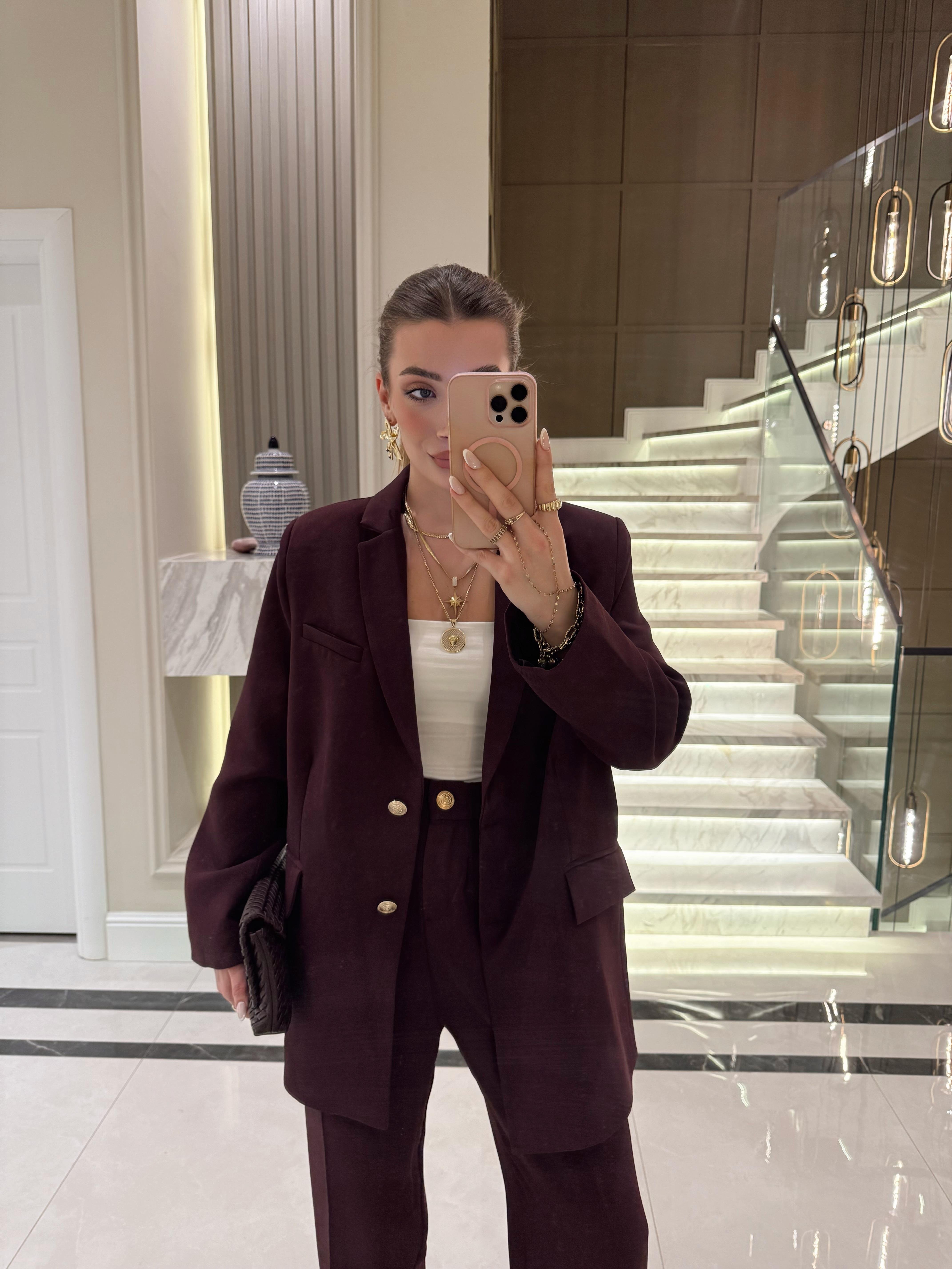 Mürdüm Blazer Ceket -Pantolon İkili Takım -9418