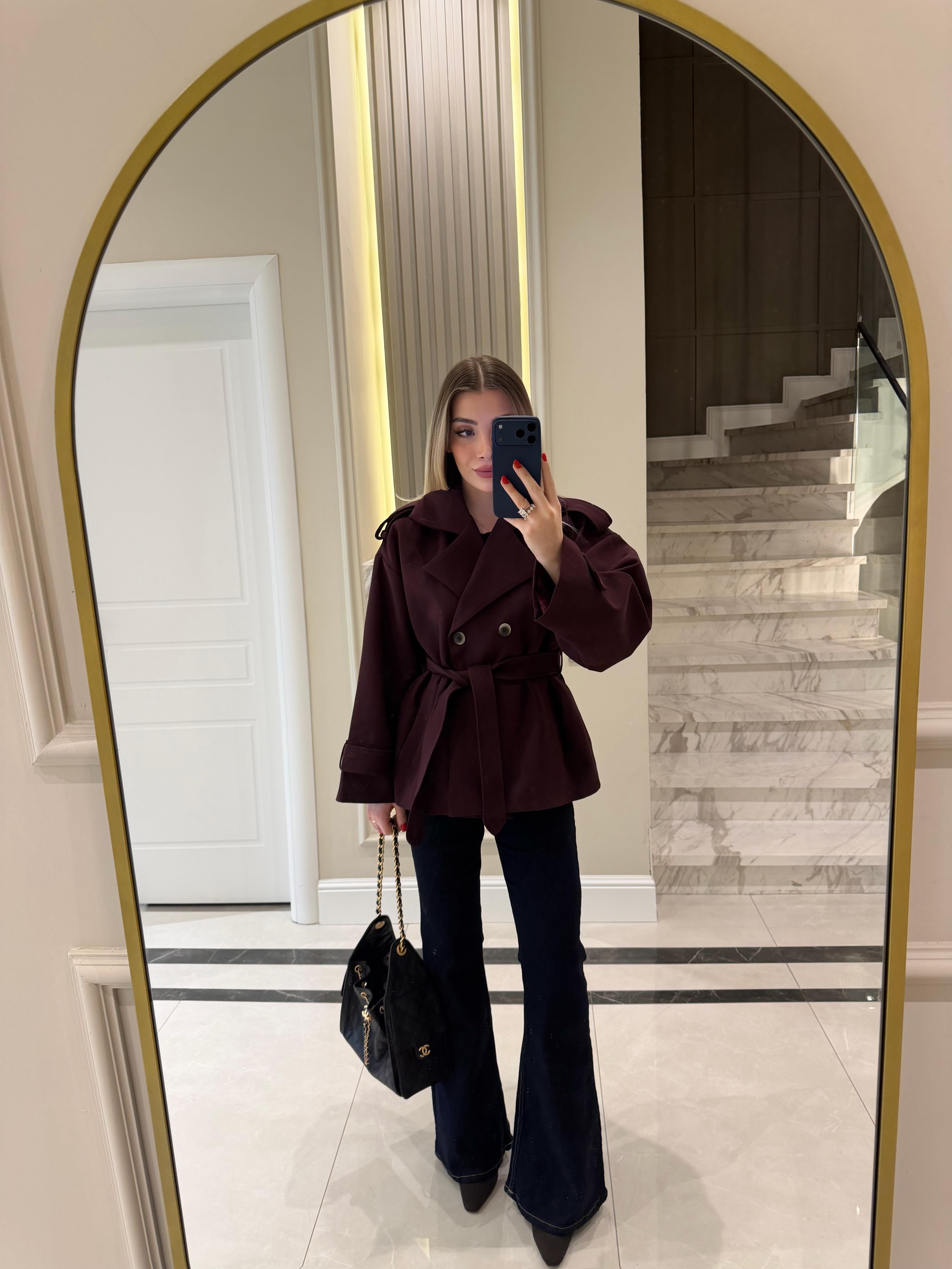 Mürdüm Oversize Trençkot-9592