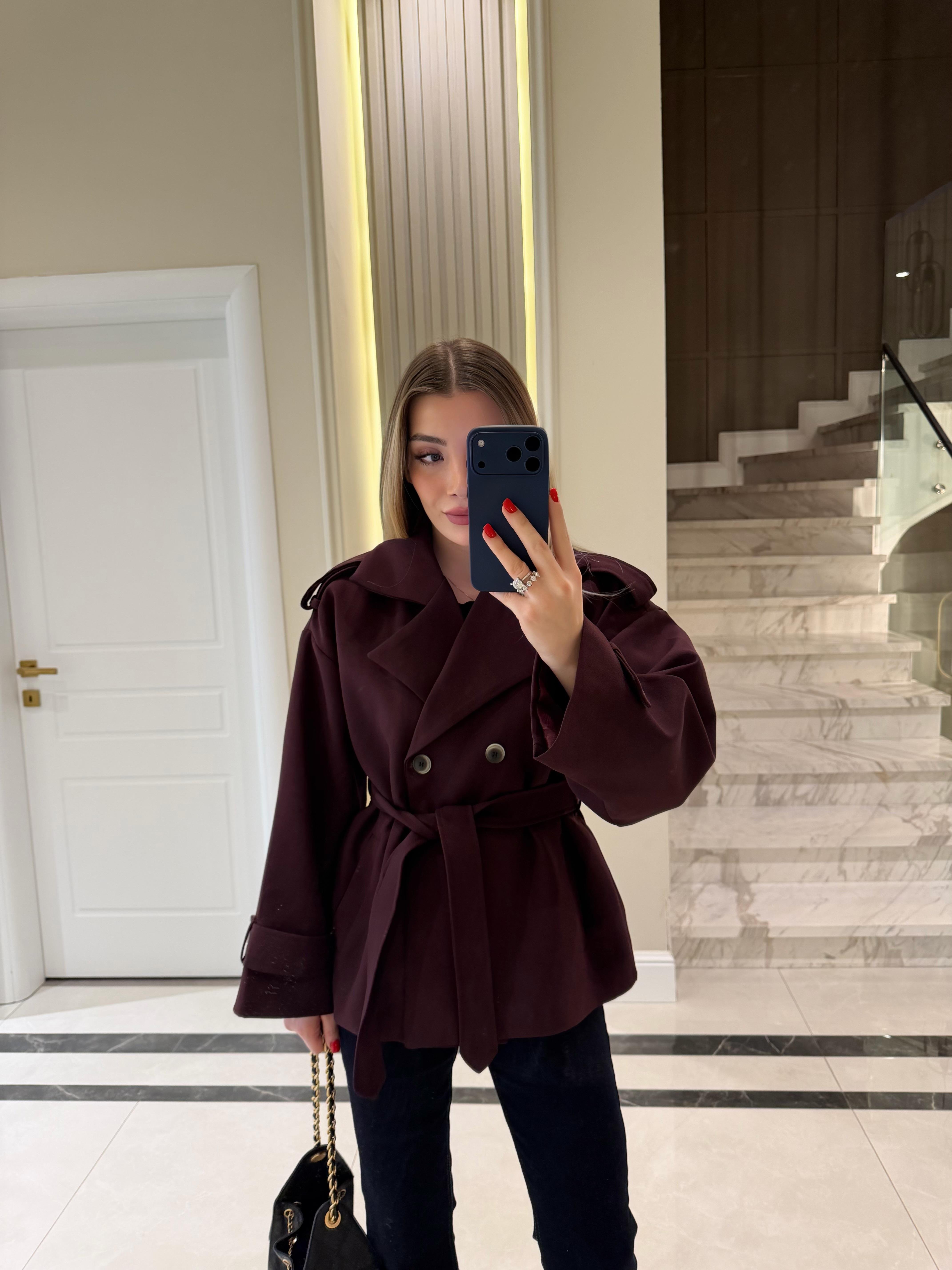 Mürdüm Oversize Trençkot-9592