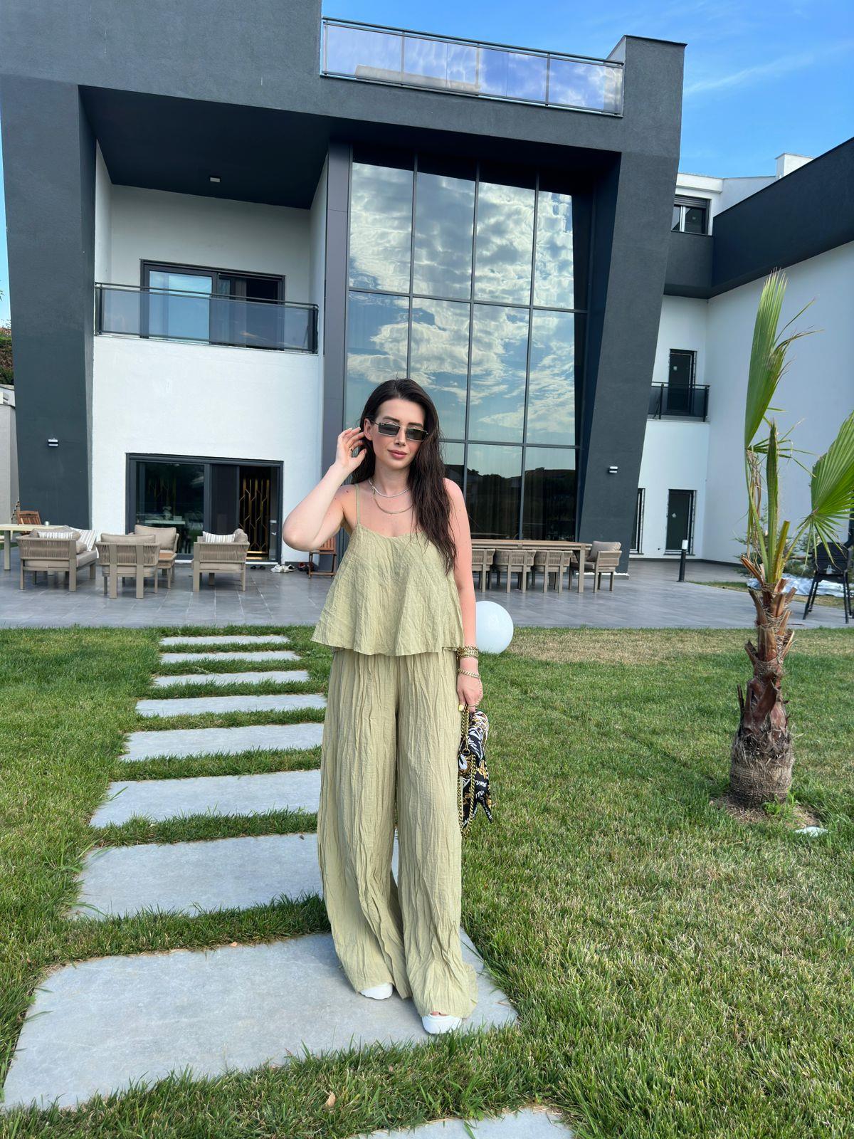 Olive Marka Model Kırışık İkili Takım 