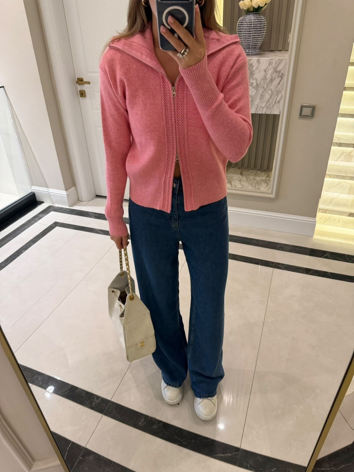 Pembe Balıkçı Yaka Hırka - 1052
