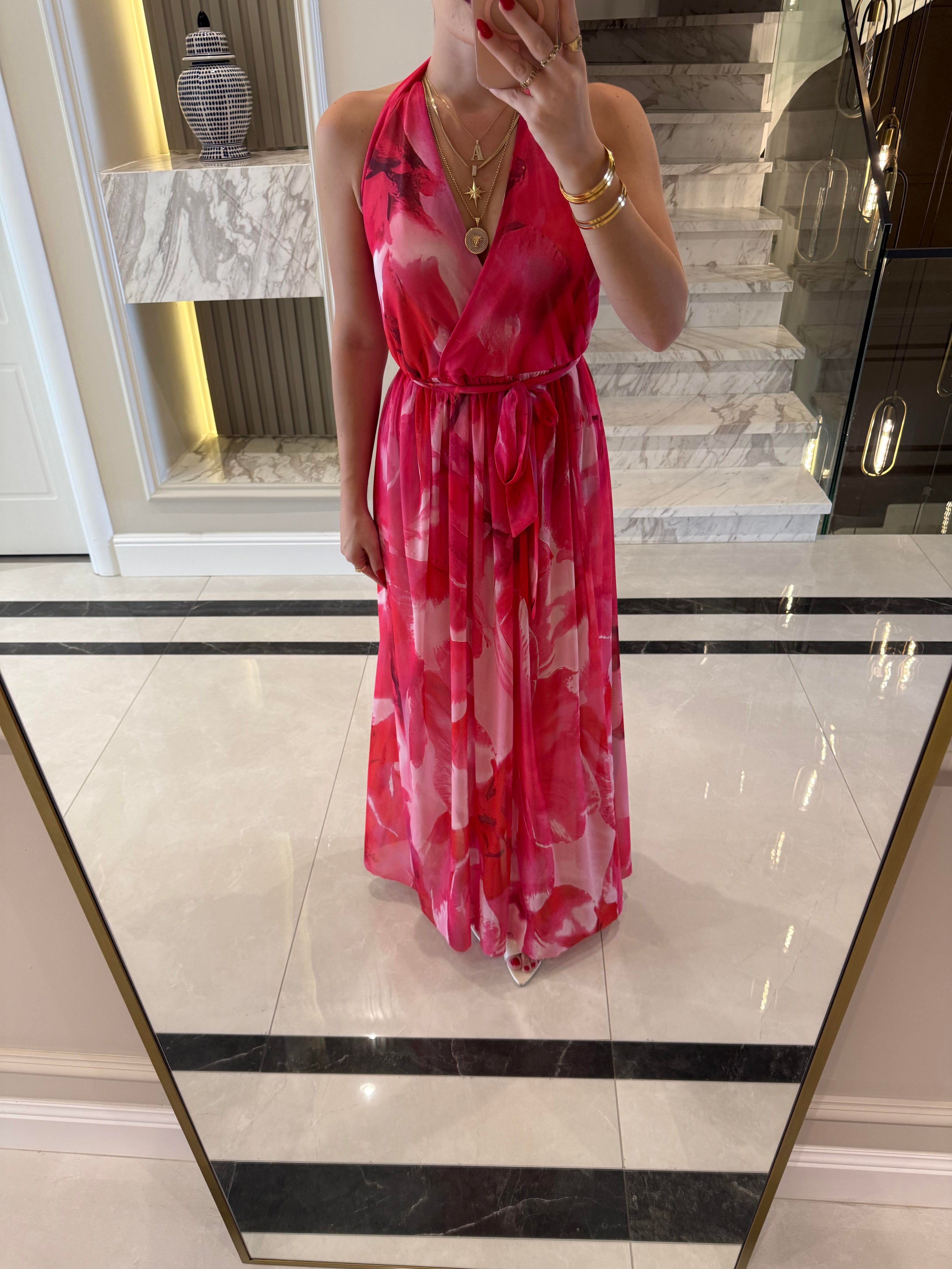 Pembe Desenli Comilla Elbise