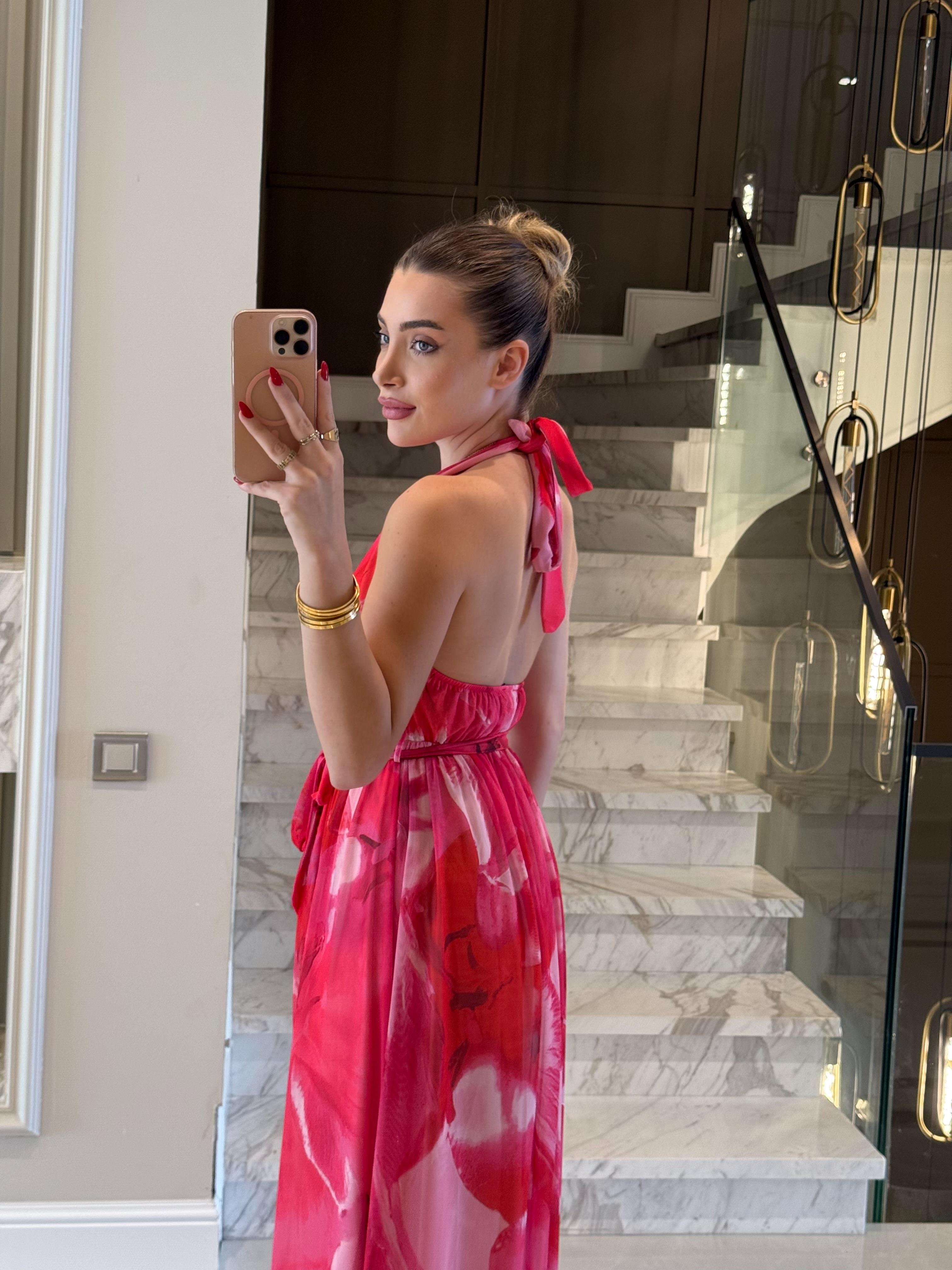 Pembe Desenli Comilla Elbise