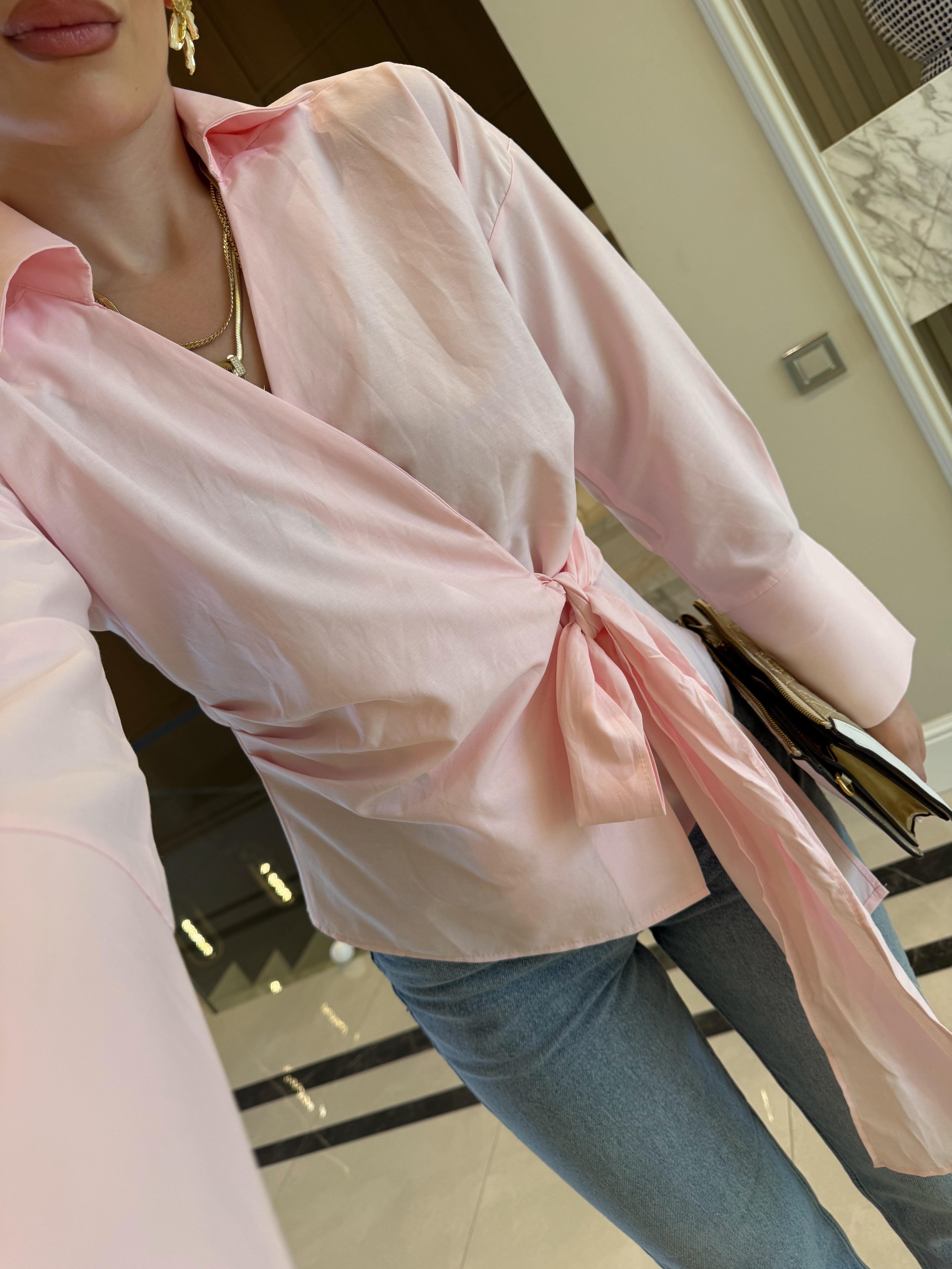 Pembe Kruvaze Bağlamalı Gömlek-Qu