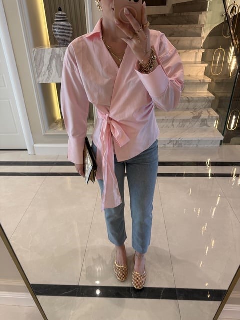 Pembe Kruvaze Bağlamalı Gömlek-Qu