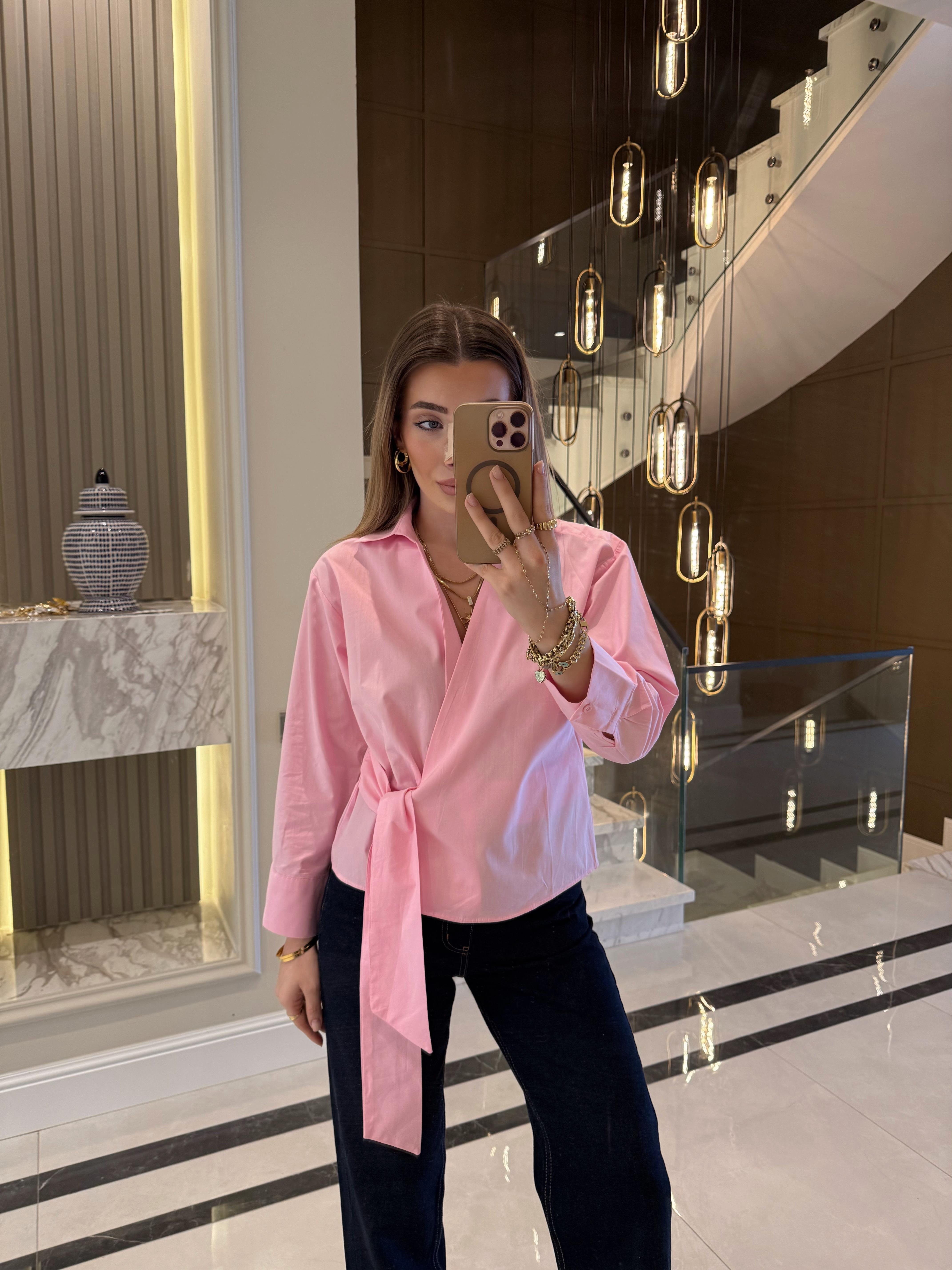 Pembe Massi Bağlamalı Poplin Gömlek
