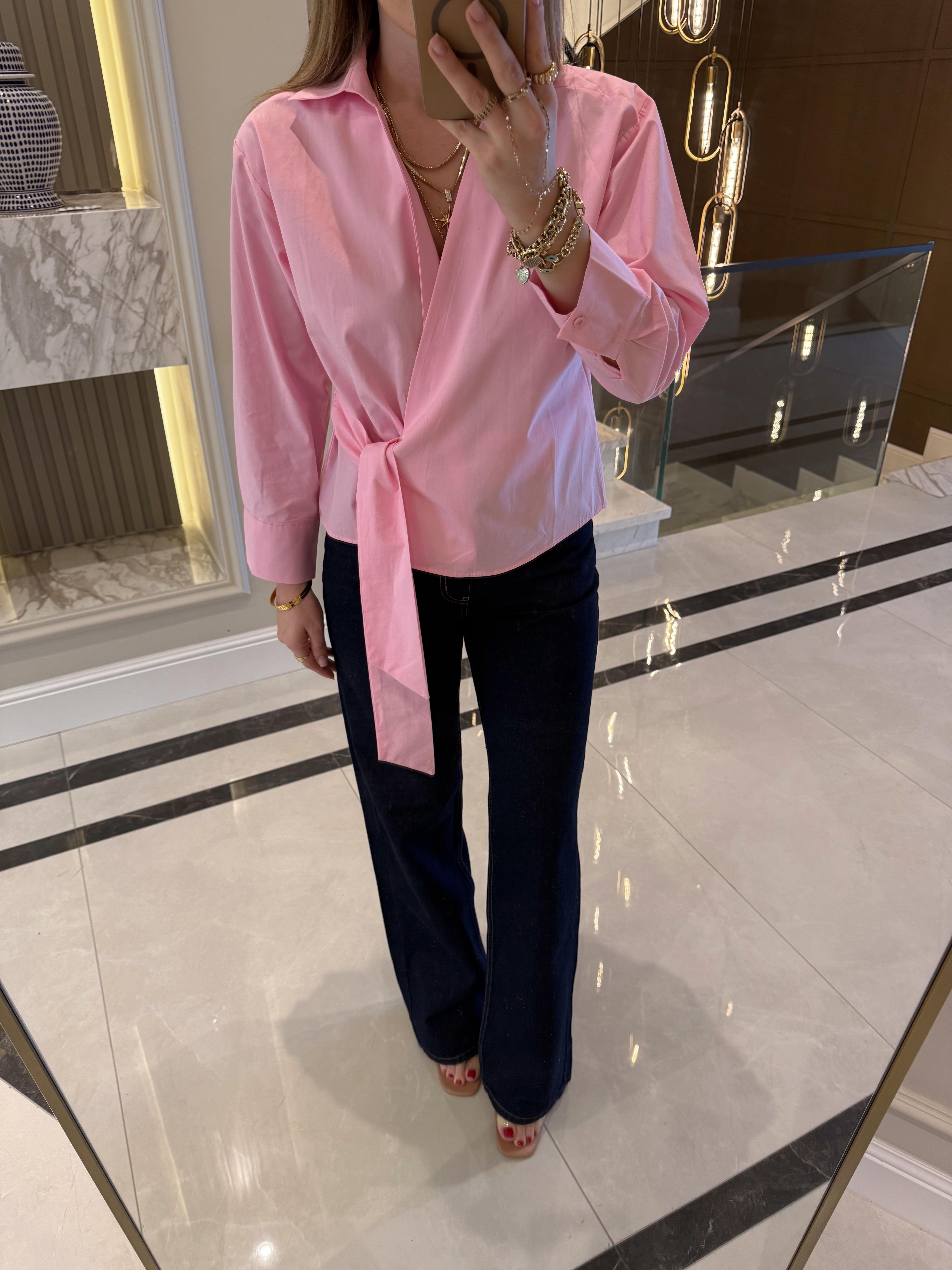 Pembe Massi Bağlamalı Poplin Gömlek