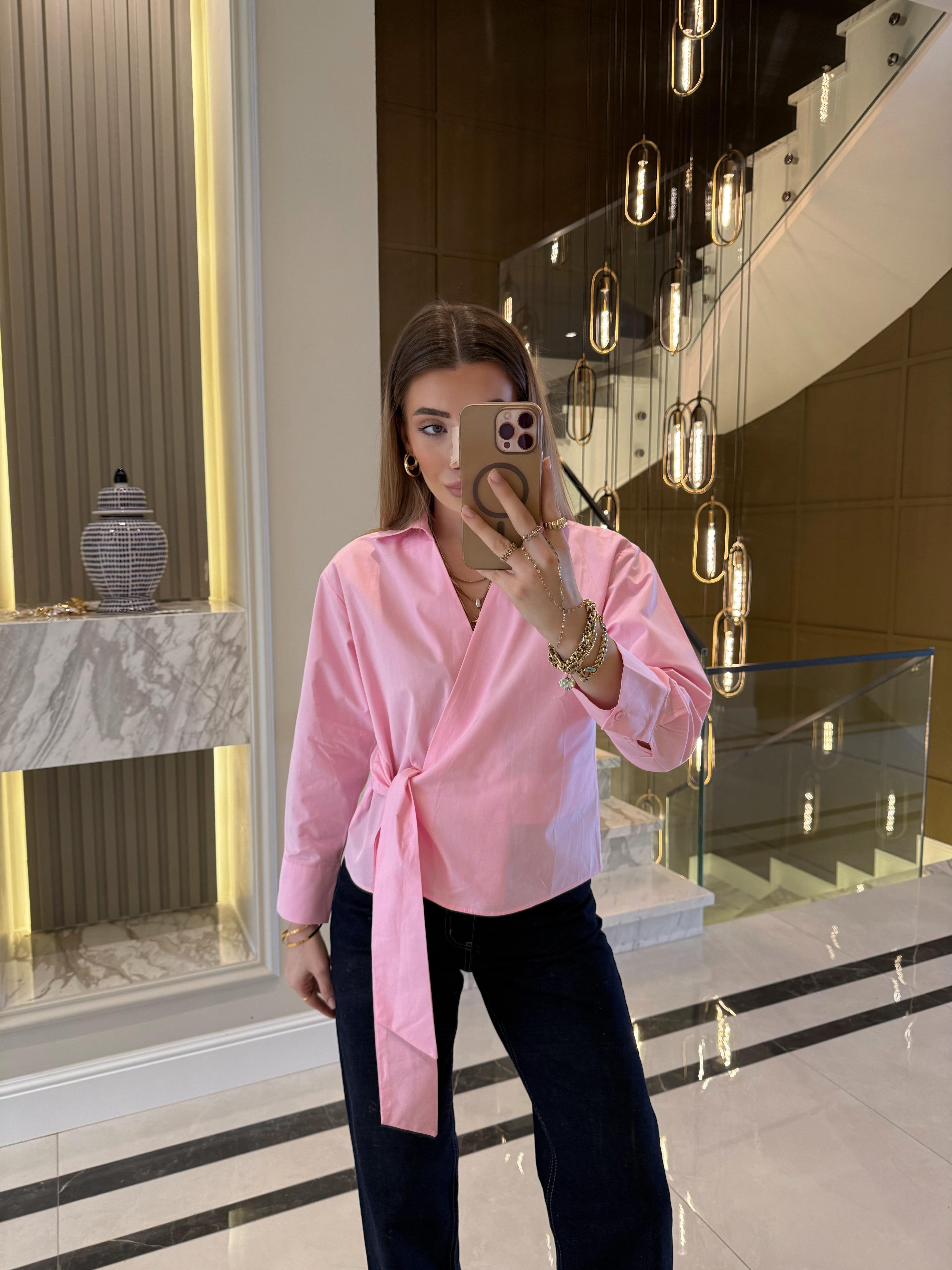 Pembe Massi Bağlamalı Poplin Gömlek