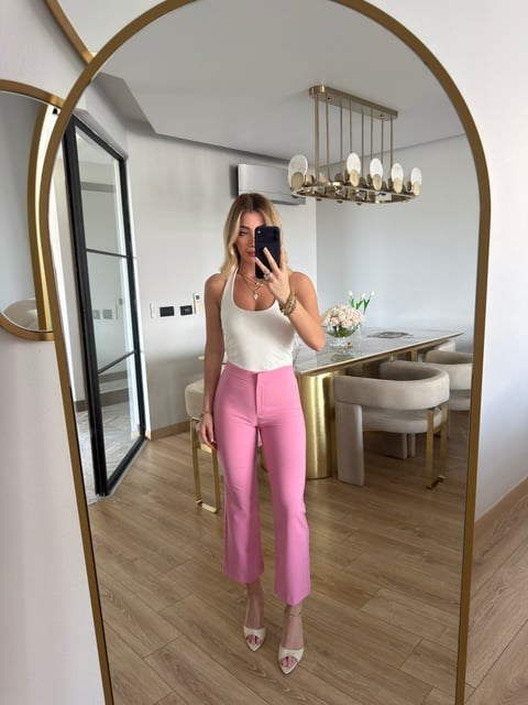 Pembe Mini İspanyol Paça Kumaş Pantolon -2286