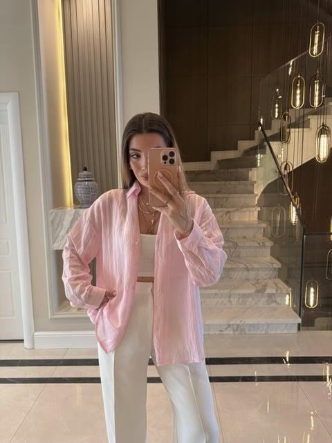 Pembe Oversize Transparan Tensel Gömlek - 4914