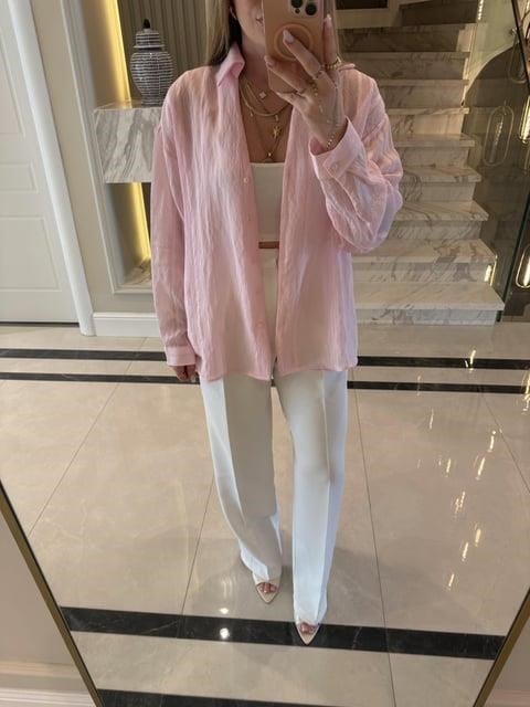Pembe Oversize Transparan Tensel Gömlek - 4914