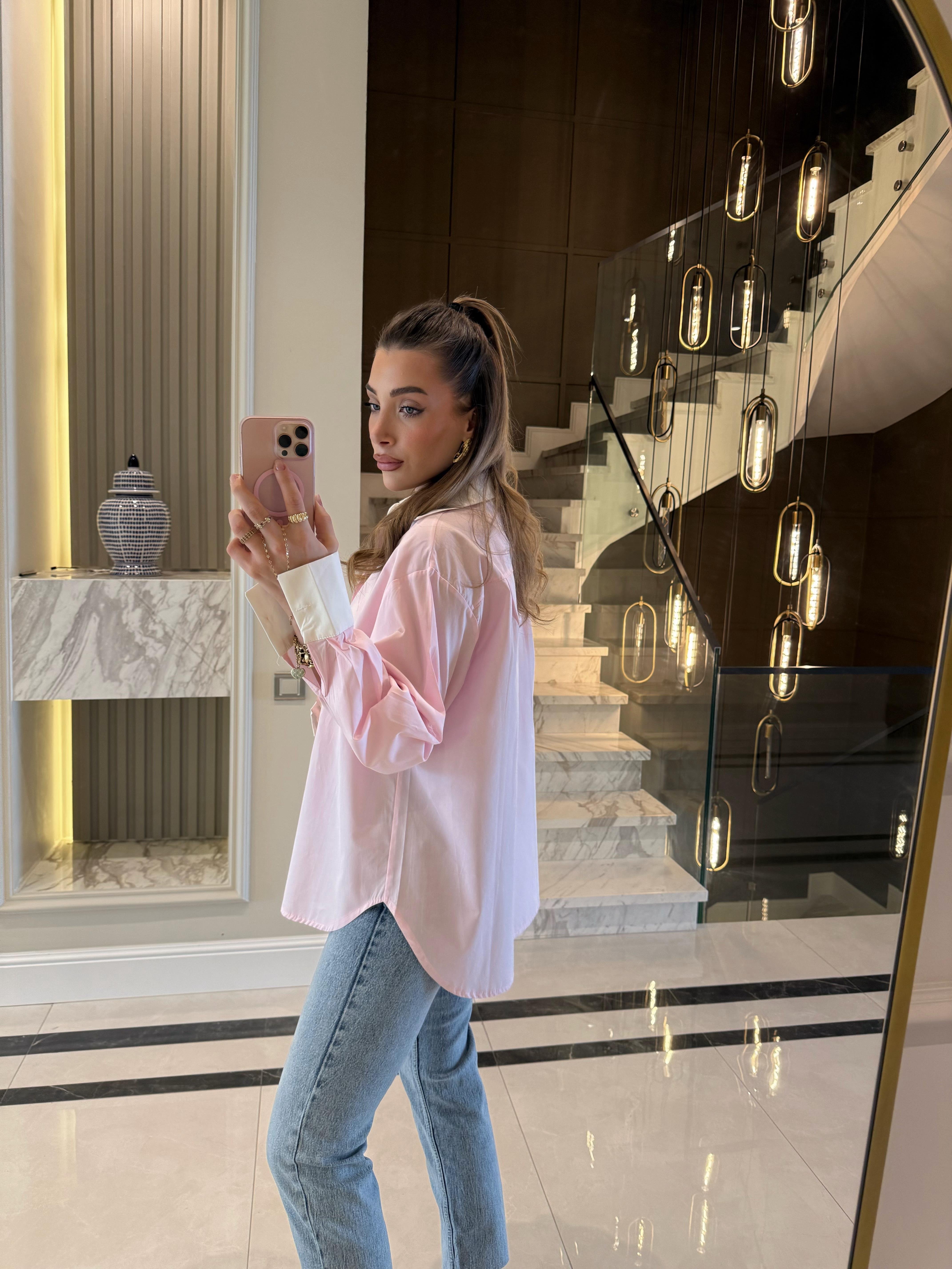Pembe Poplin Görice Gömlek-103140