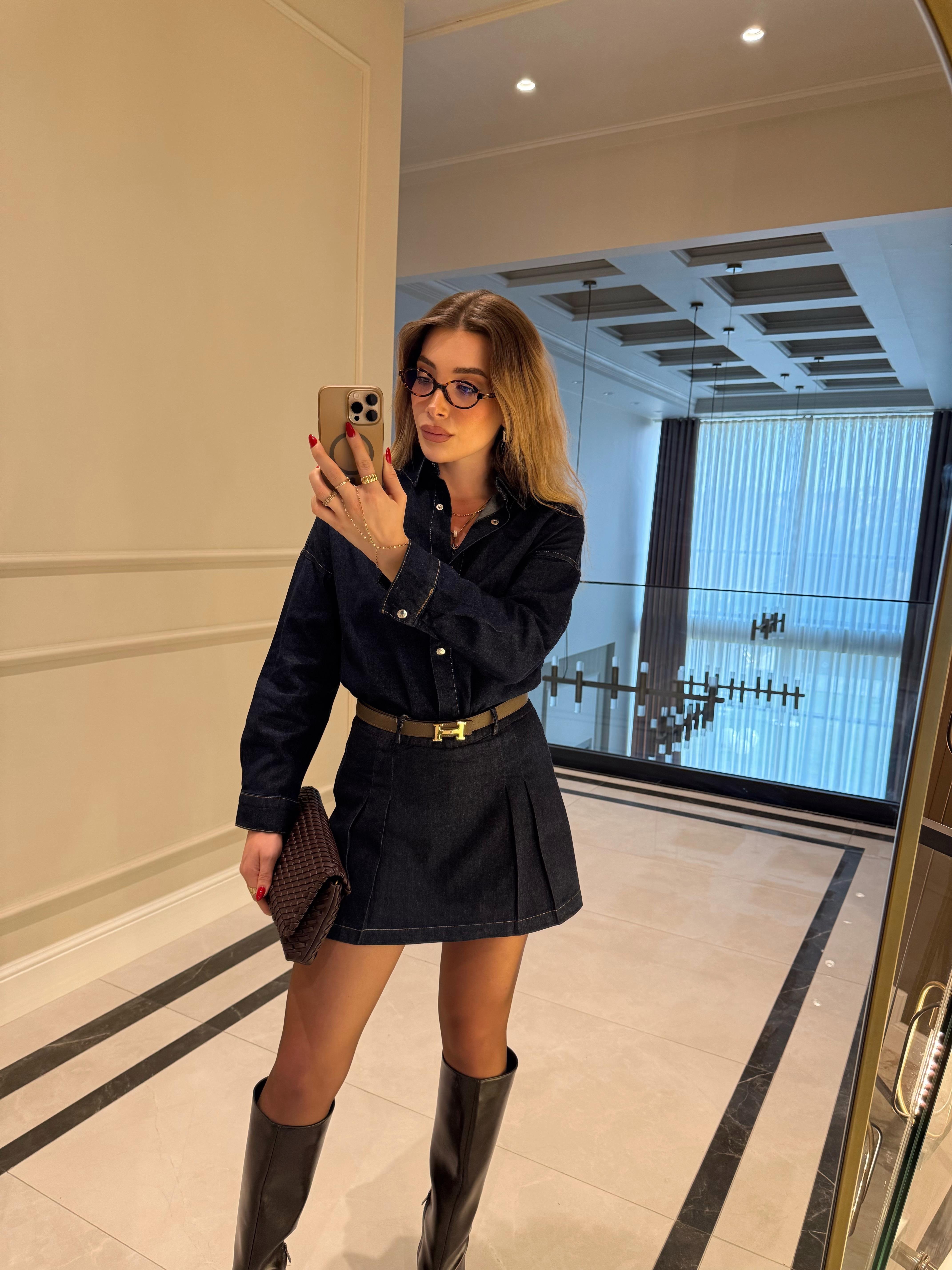 Rins Yıkama Şort-Gömlek Denim Takım