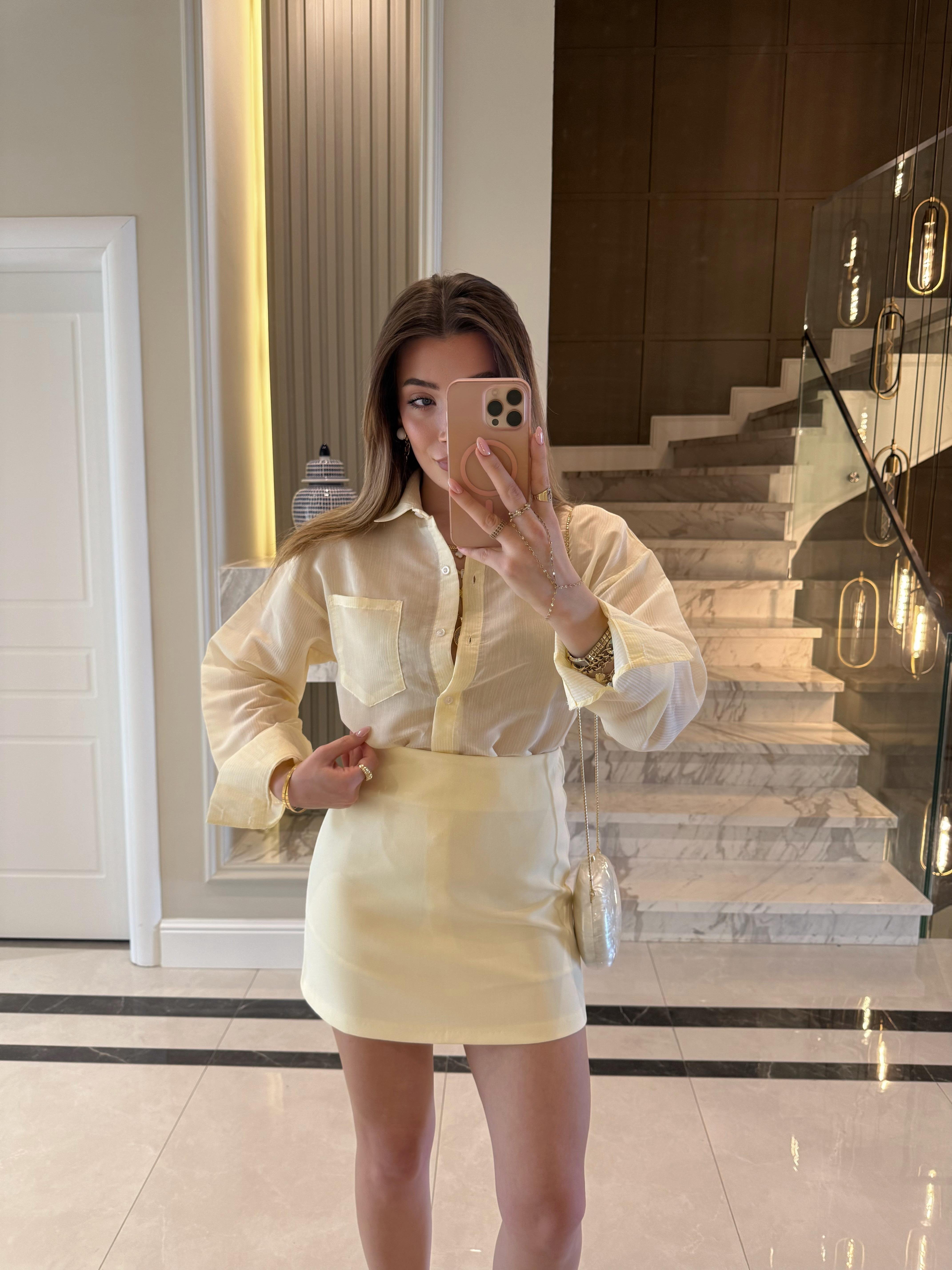 Sarı -Beyaz Çizgili Ms Oversize Gömlek 