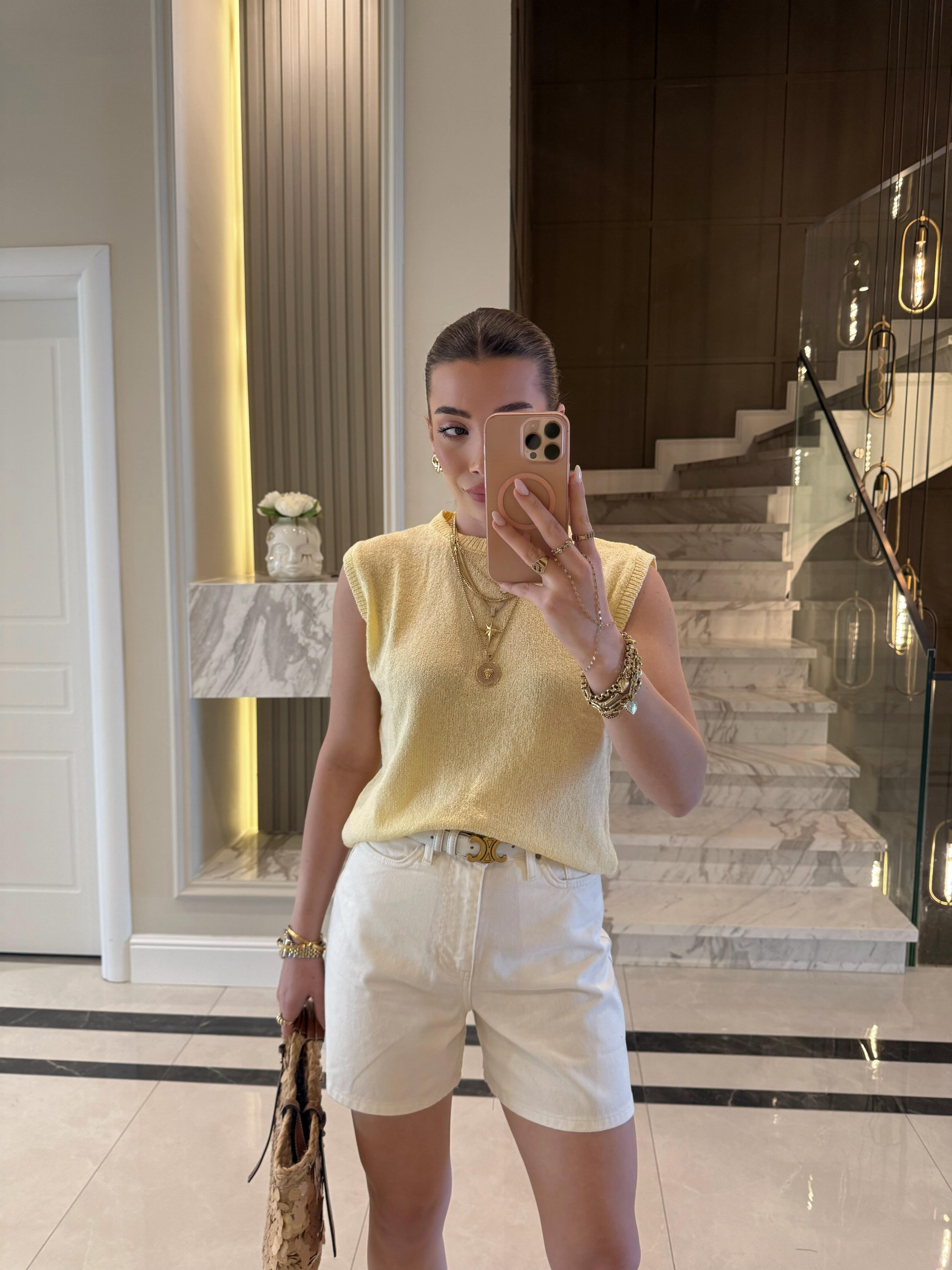 Sarı Bisiklet Yaka  Merserize Bluz Zr