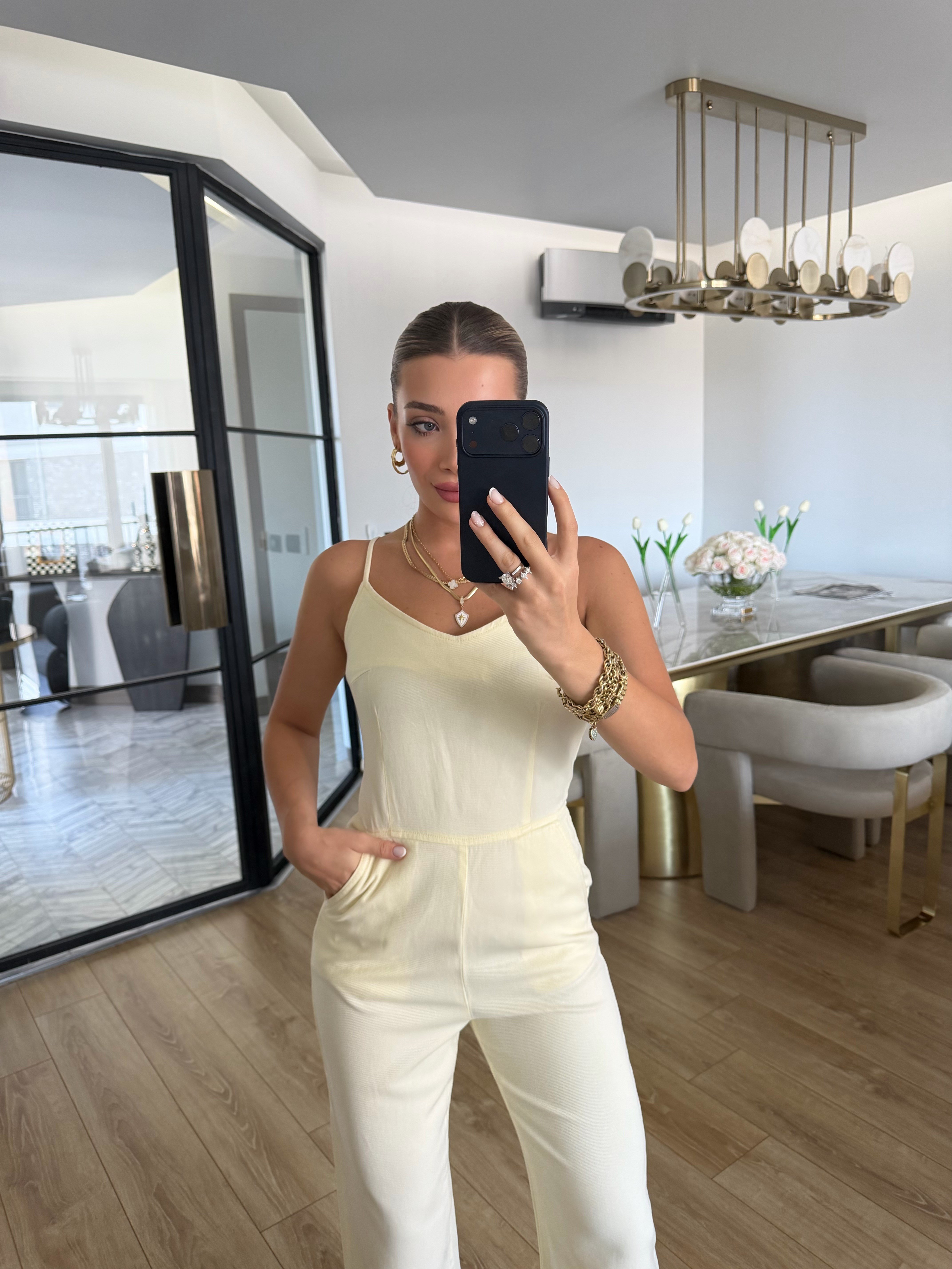 Sarı İnce Askılı Lyocell Tulum- 72024