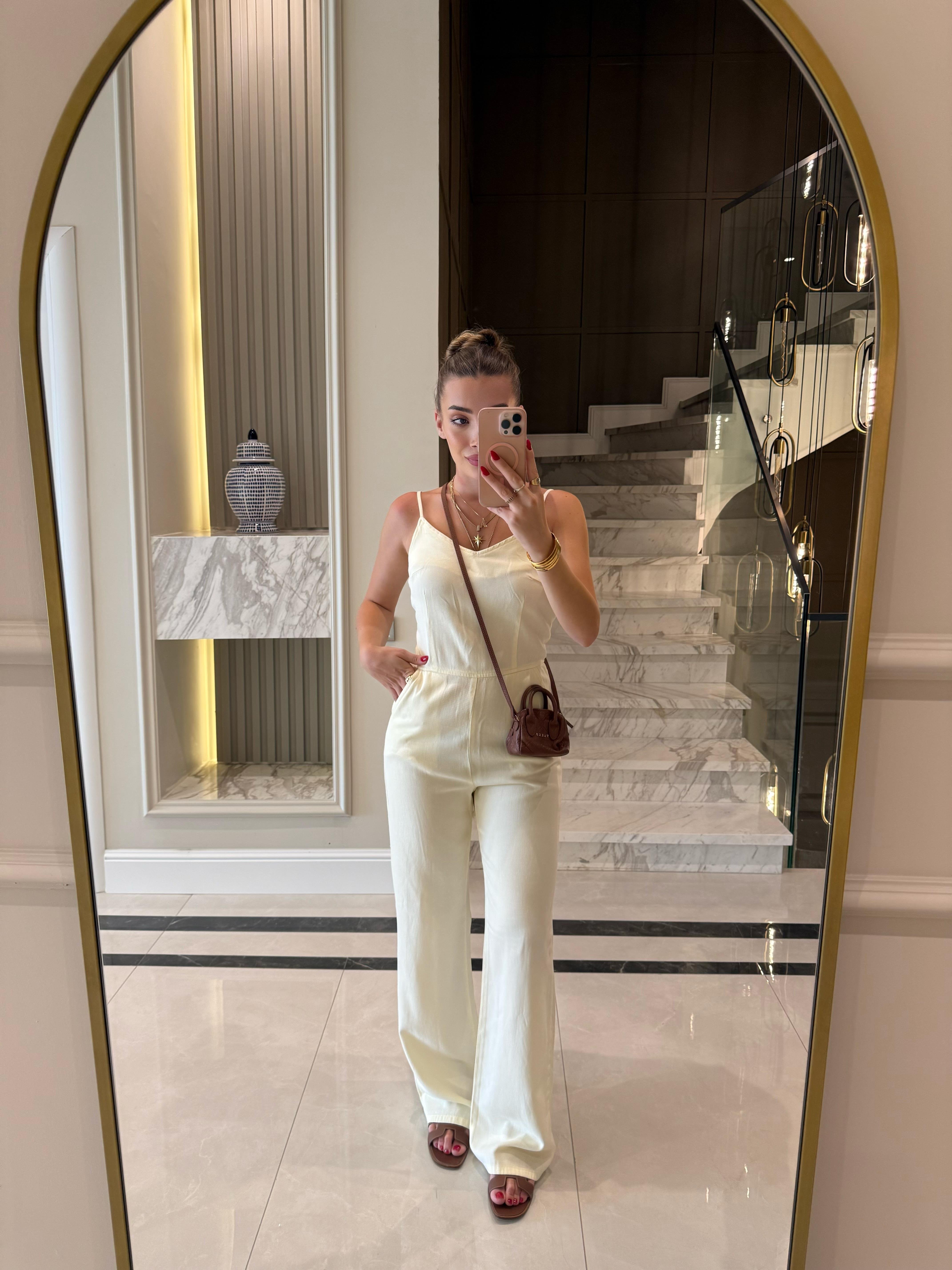 Sarı İnce Askılı Lyocell Tulum- 72024
