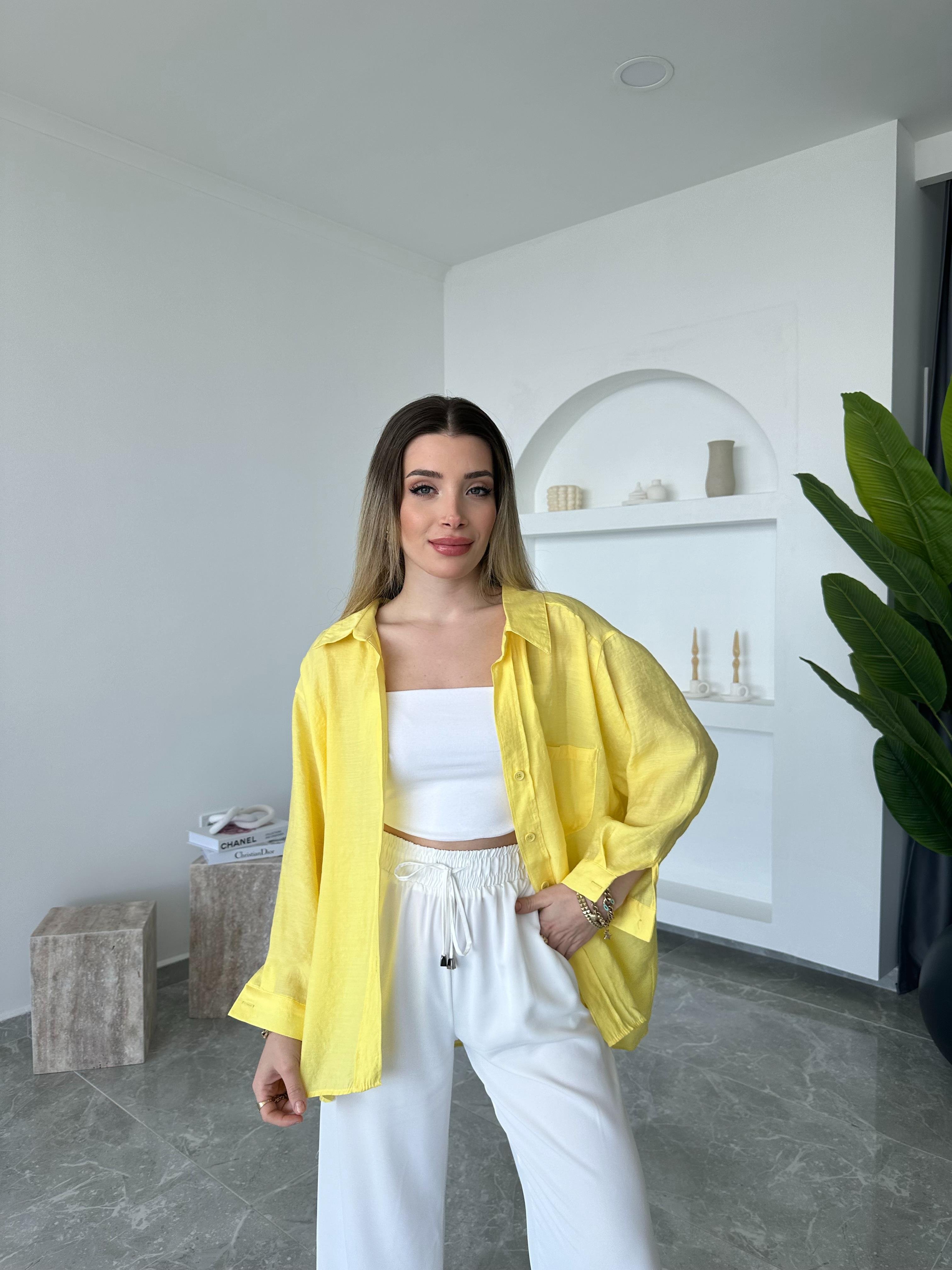 Sarı Oversize Tensel Gömlek