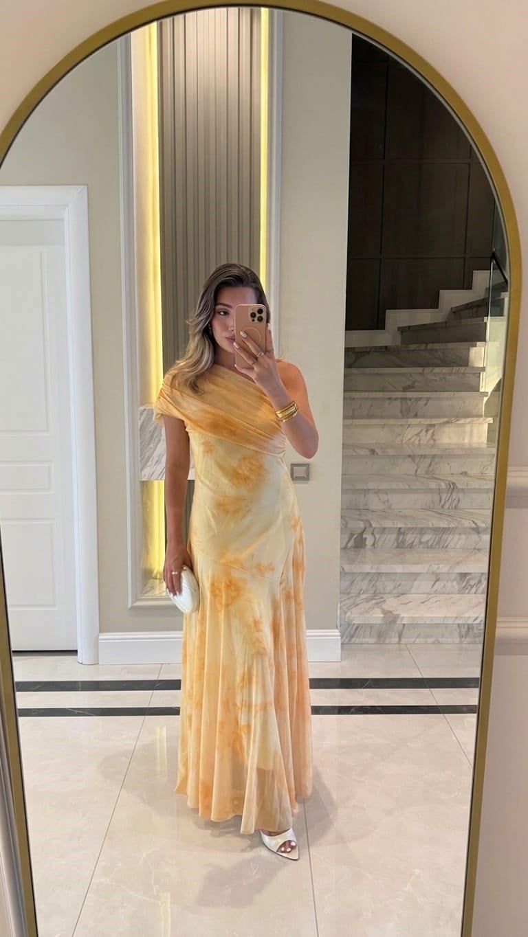 Sarı Uzun Dinant Elbise