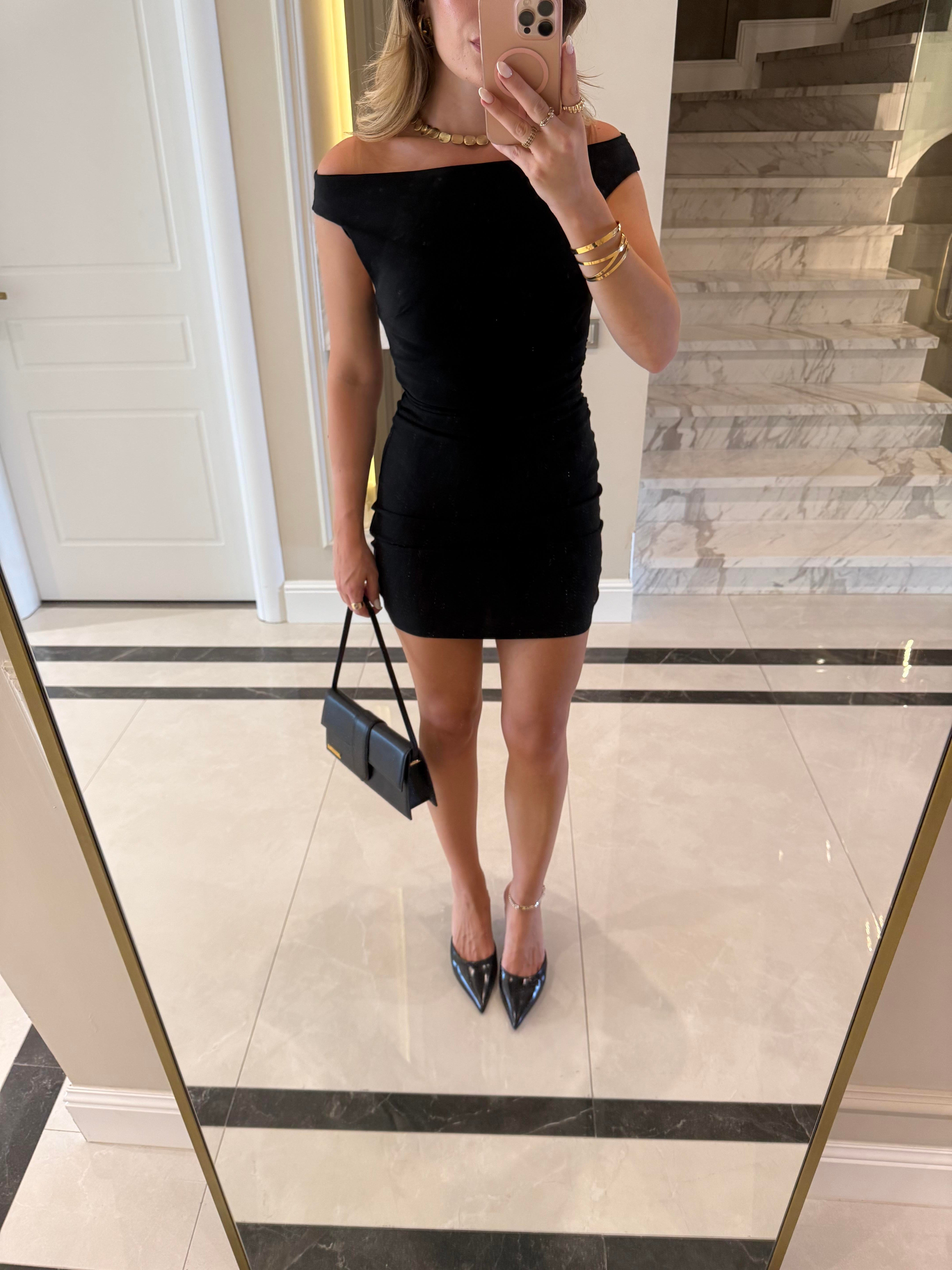 Siyah Bardot Mini Elbise DLV-91462