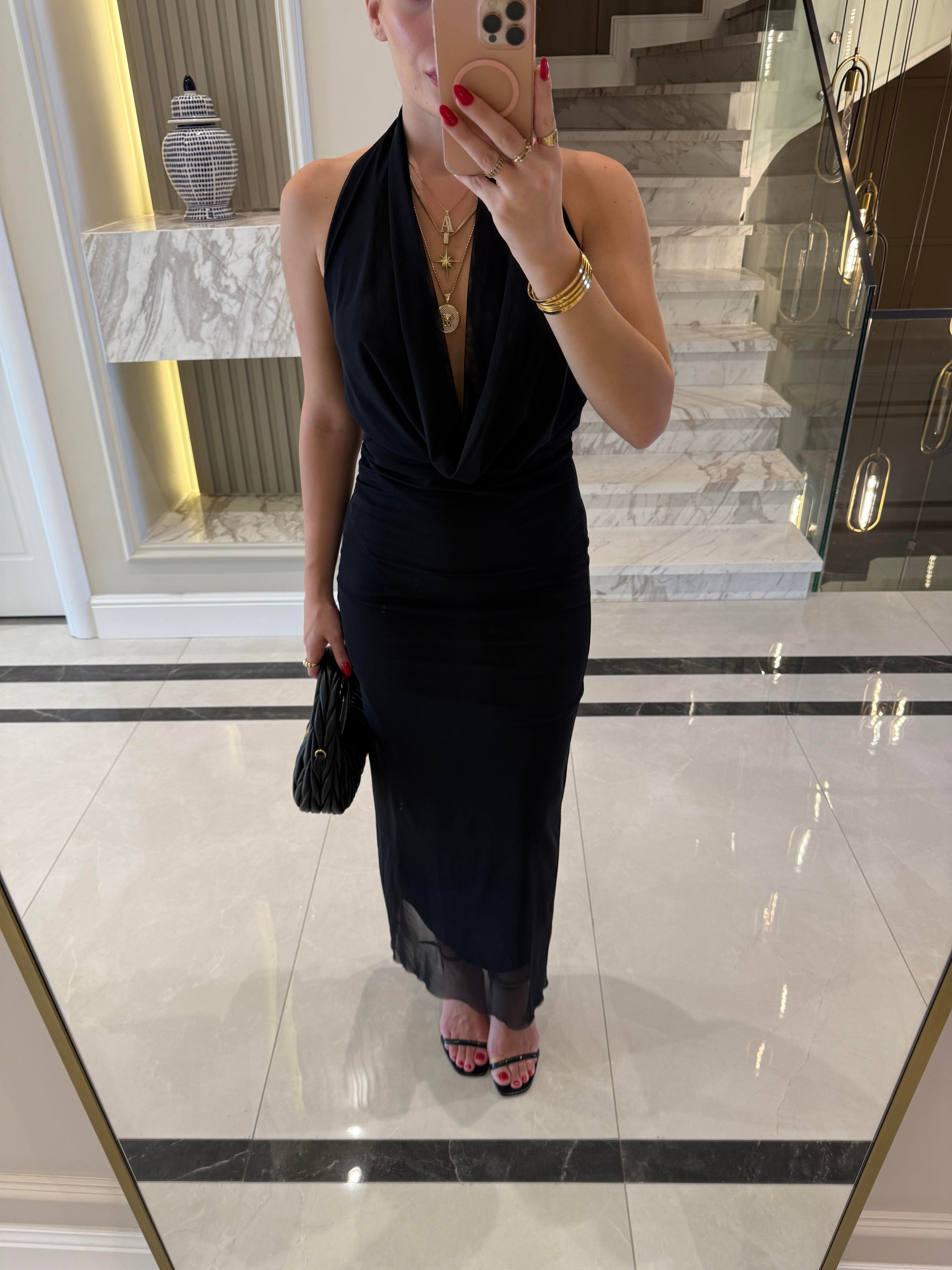 Siyah Batum Elbise -6195