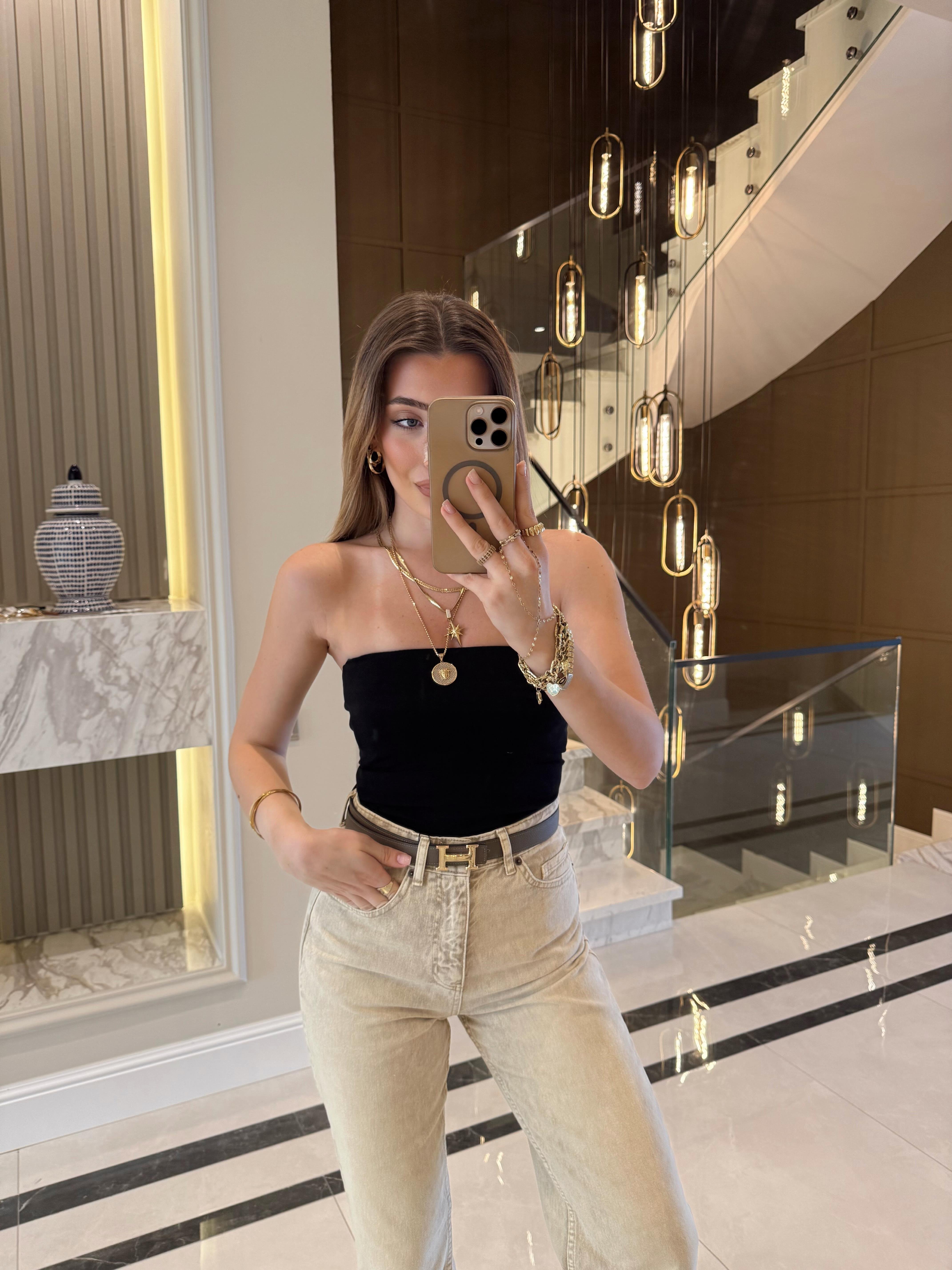 Siyah Dlv Straplez Crop Top-20659