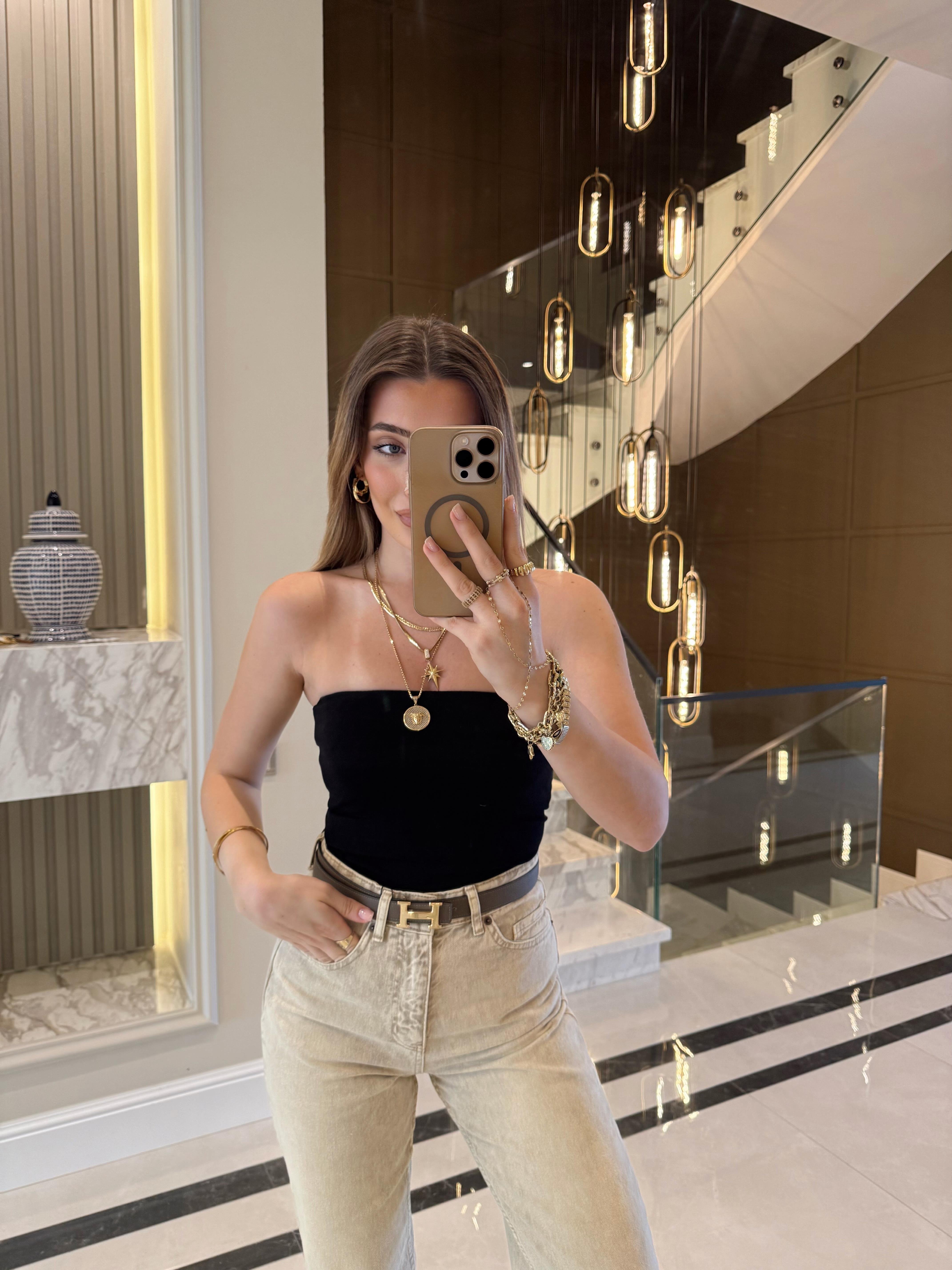 Siyah Dlv Straplez Crop Top-20659
