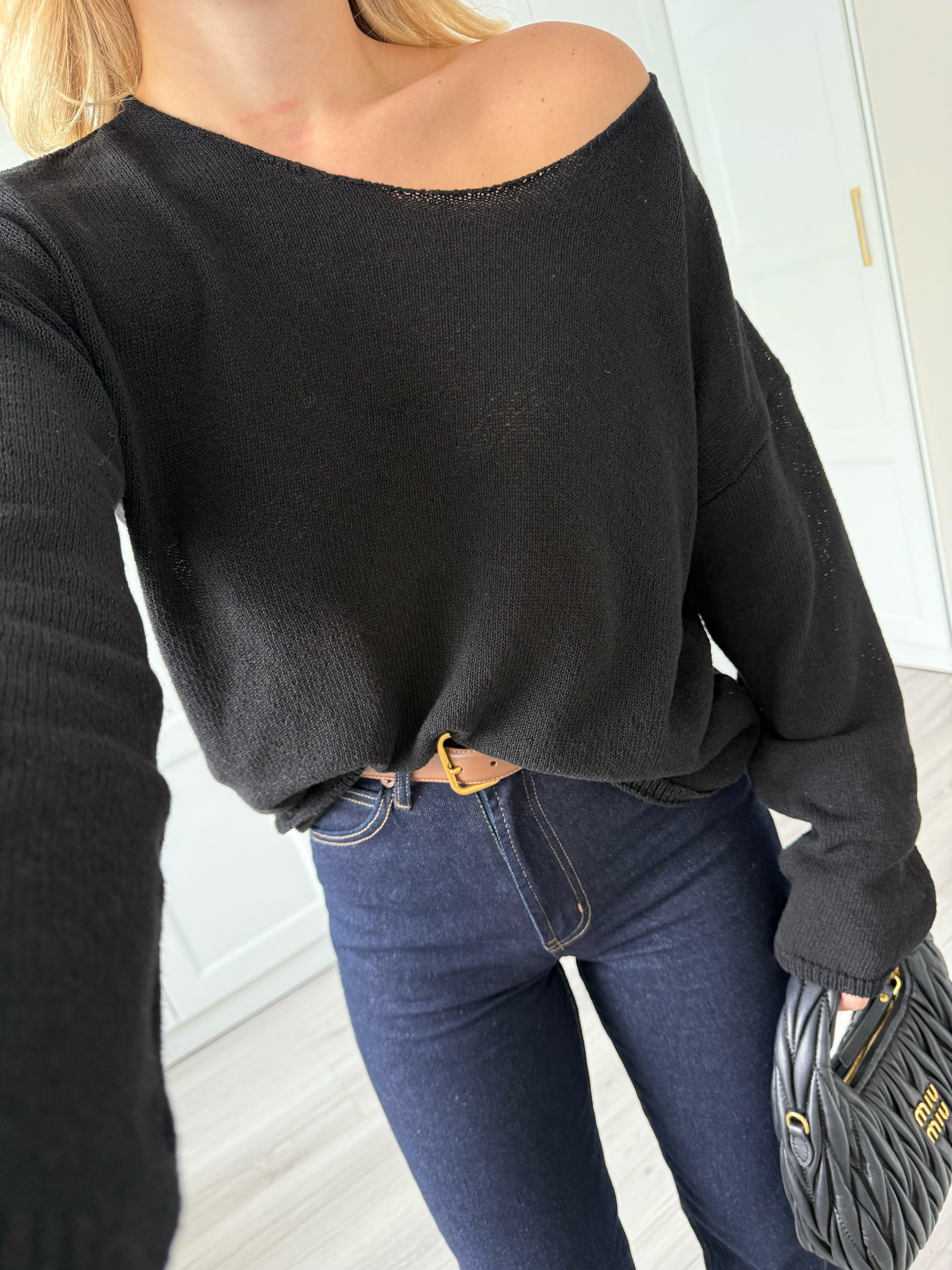 Siyah Kayık Yaka Merserize Triko