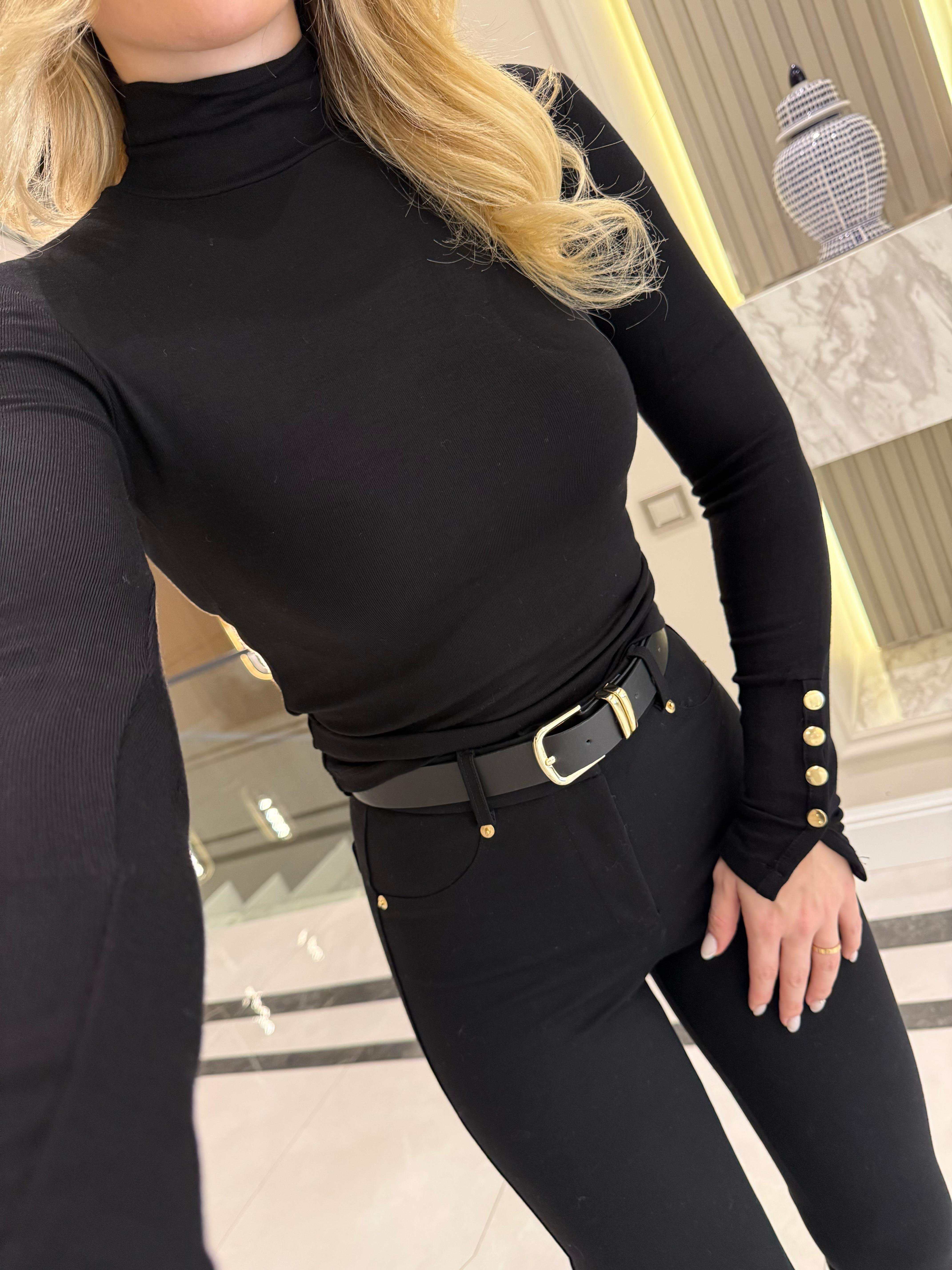 Siyah Kolu Çıtçıtlı Bluz-1075