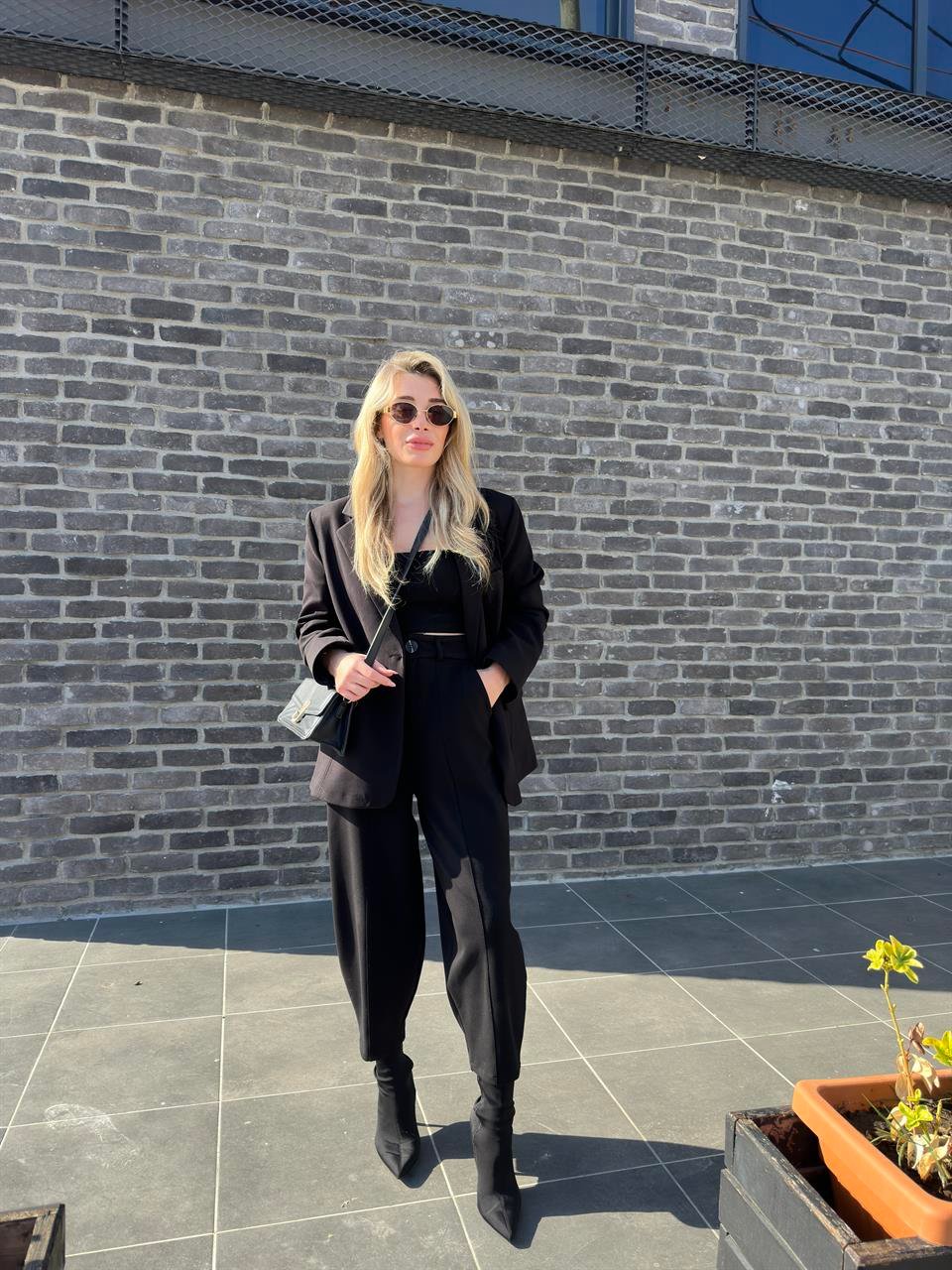 Siyah Modal Kumaşlı Blazer- Pantolon İkili Takım