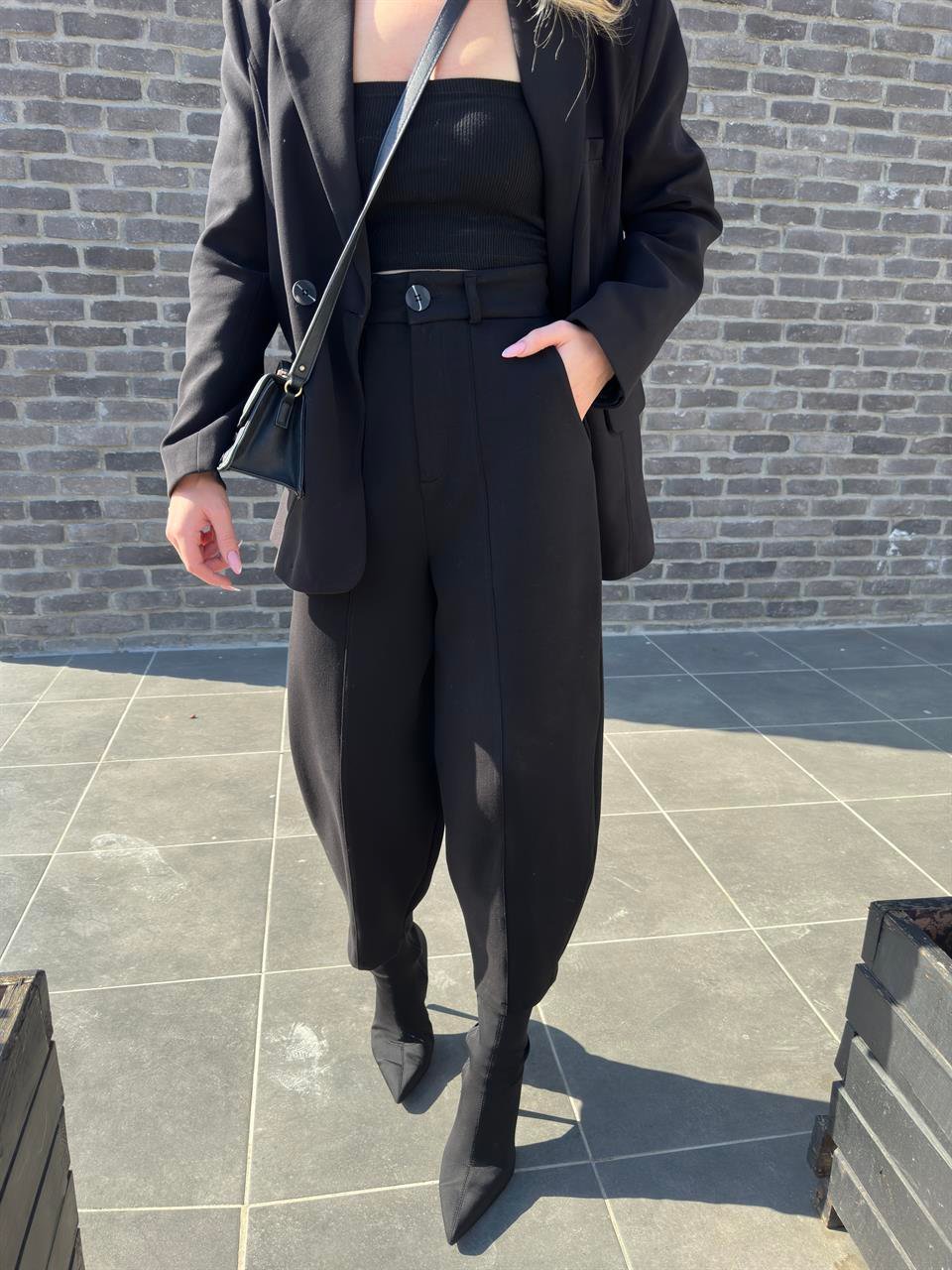 Siyah Modal Kumaşlı Blazer- Pantolon İkili Takım