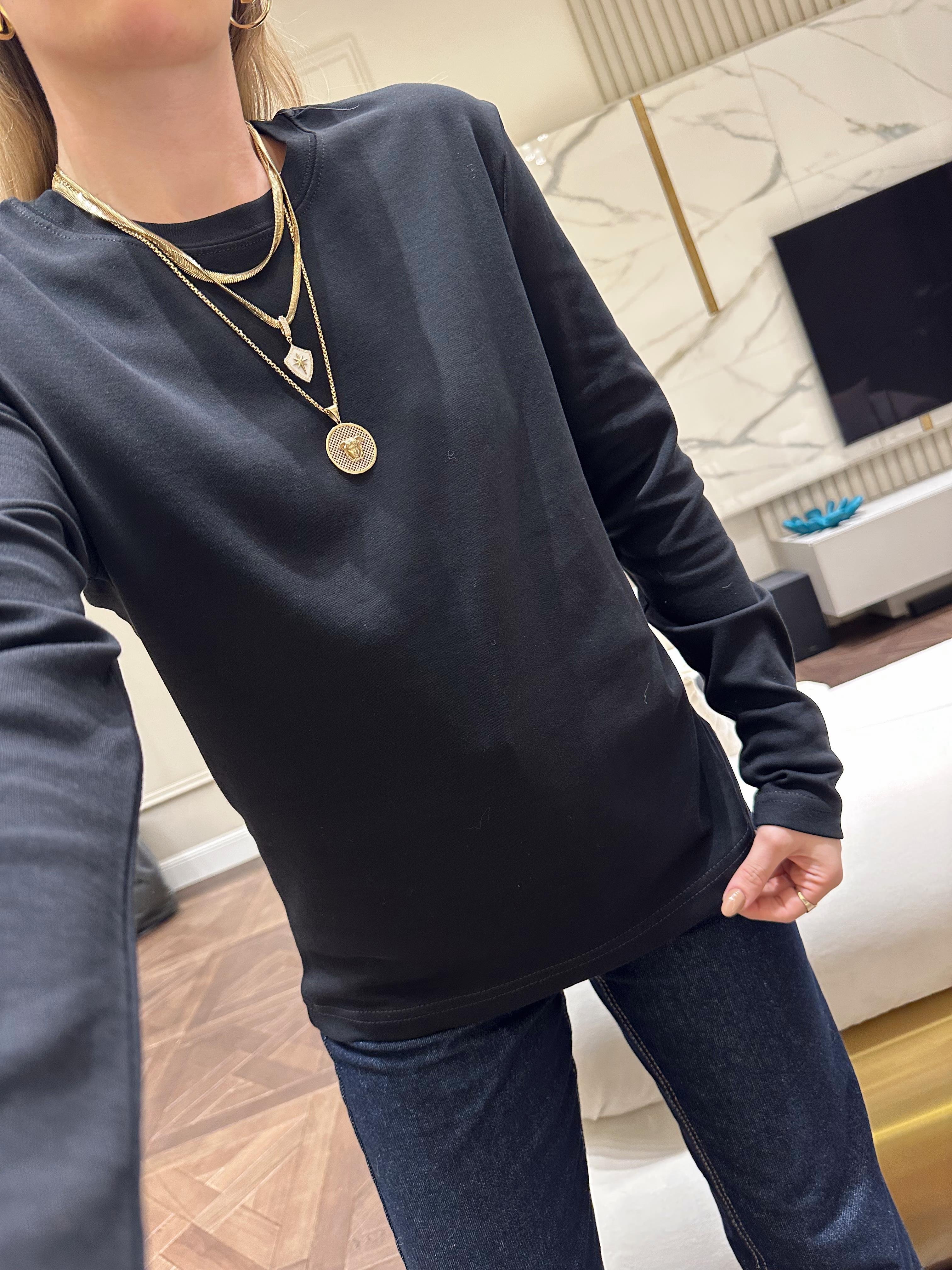 Siyah MS Uzun Kollu Oversize Basic Tişört 
