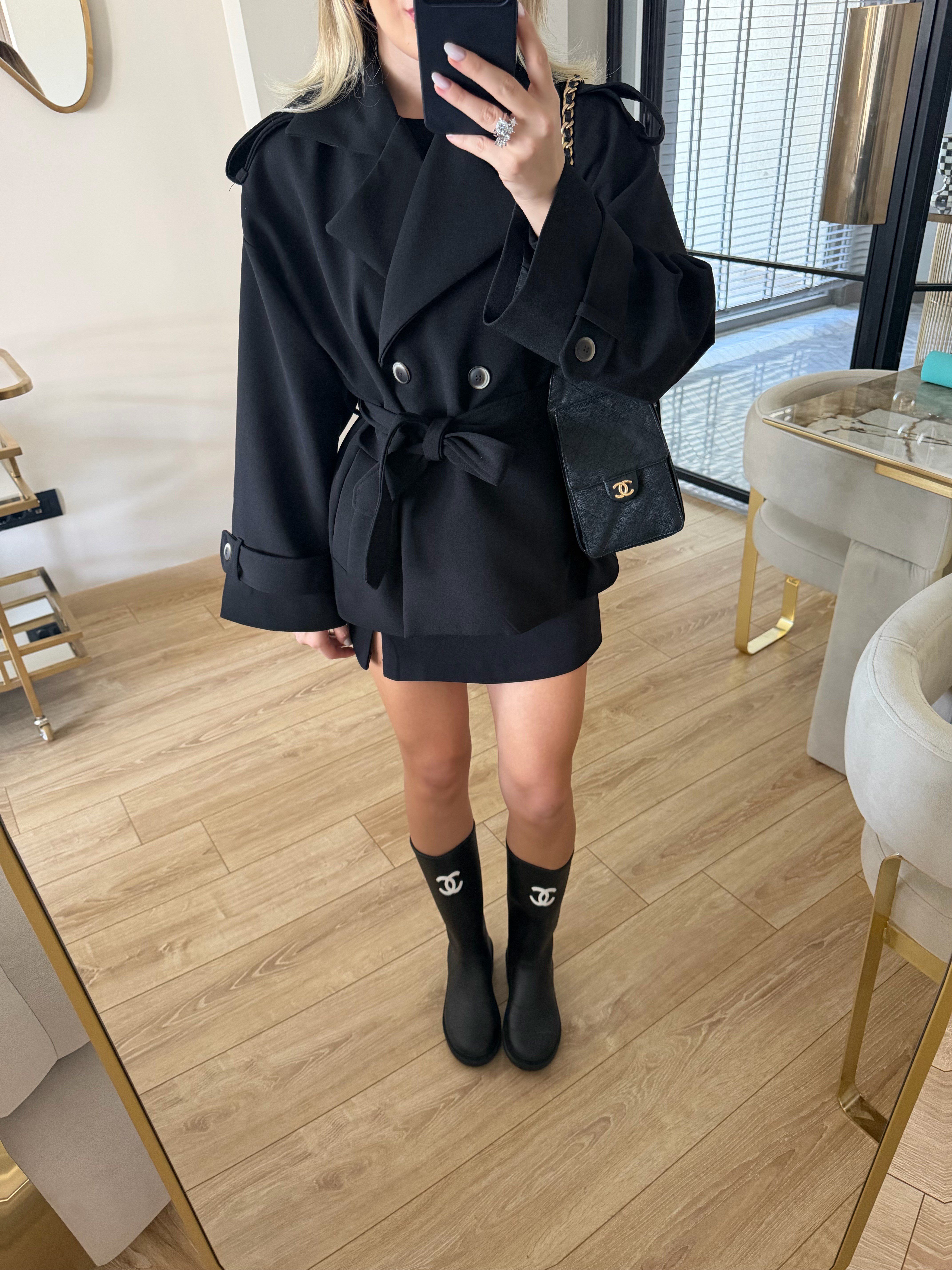 Siyah Oversize Trençkot - 9592