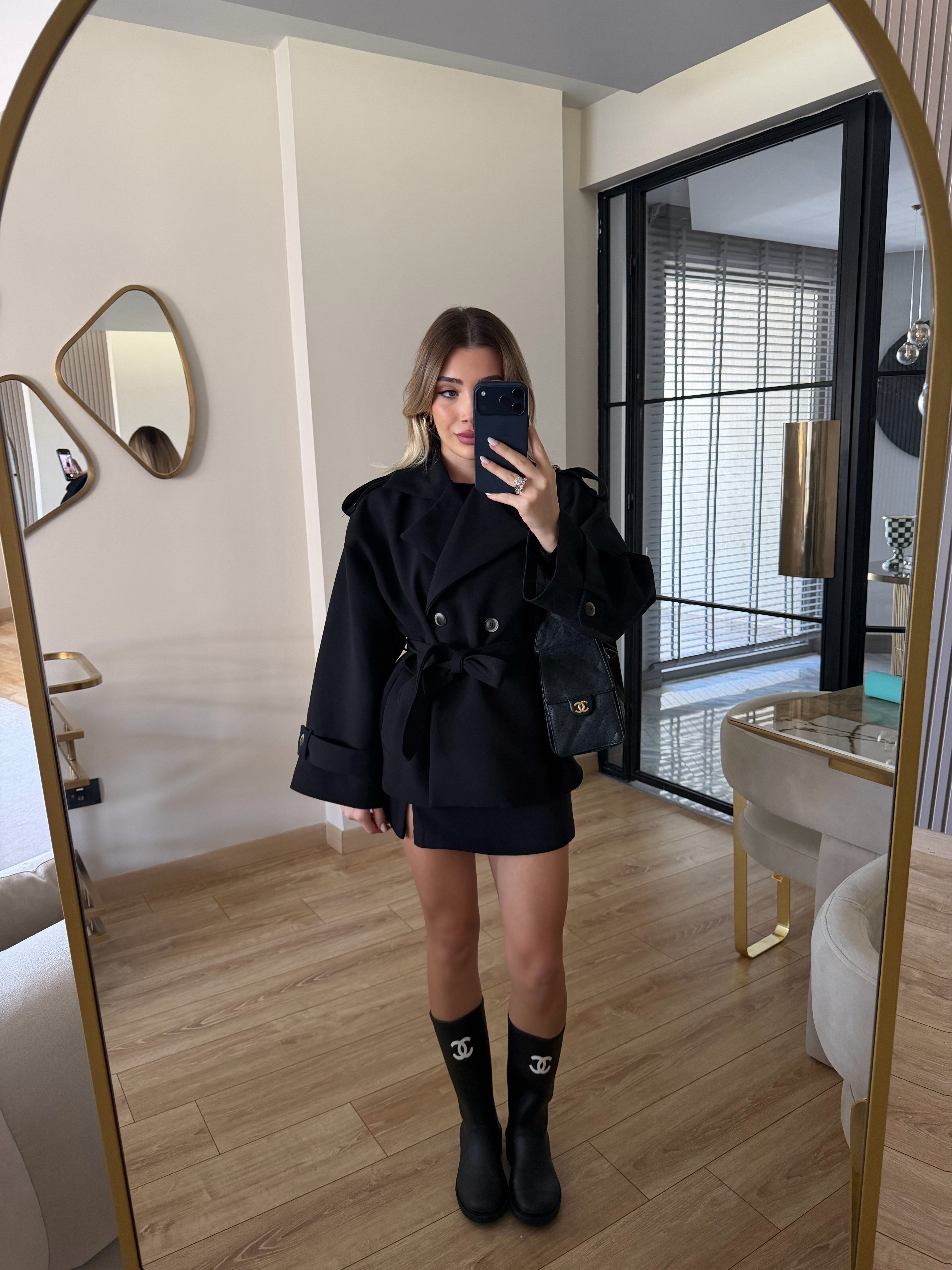 Siyah Oversize Trençkot - 9592