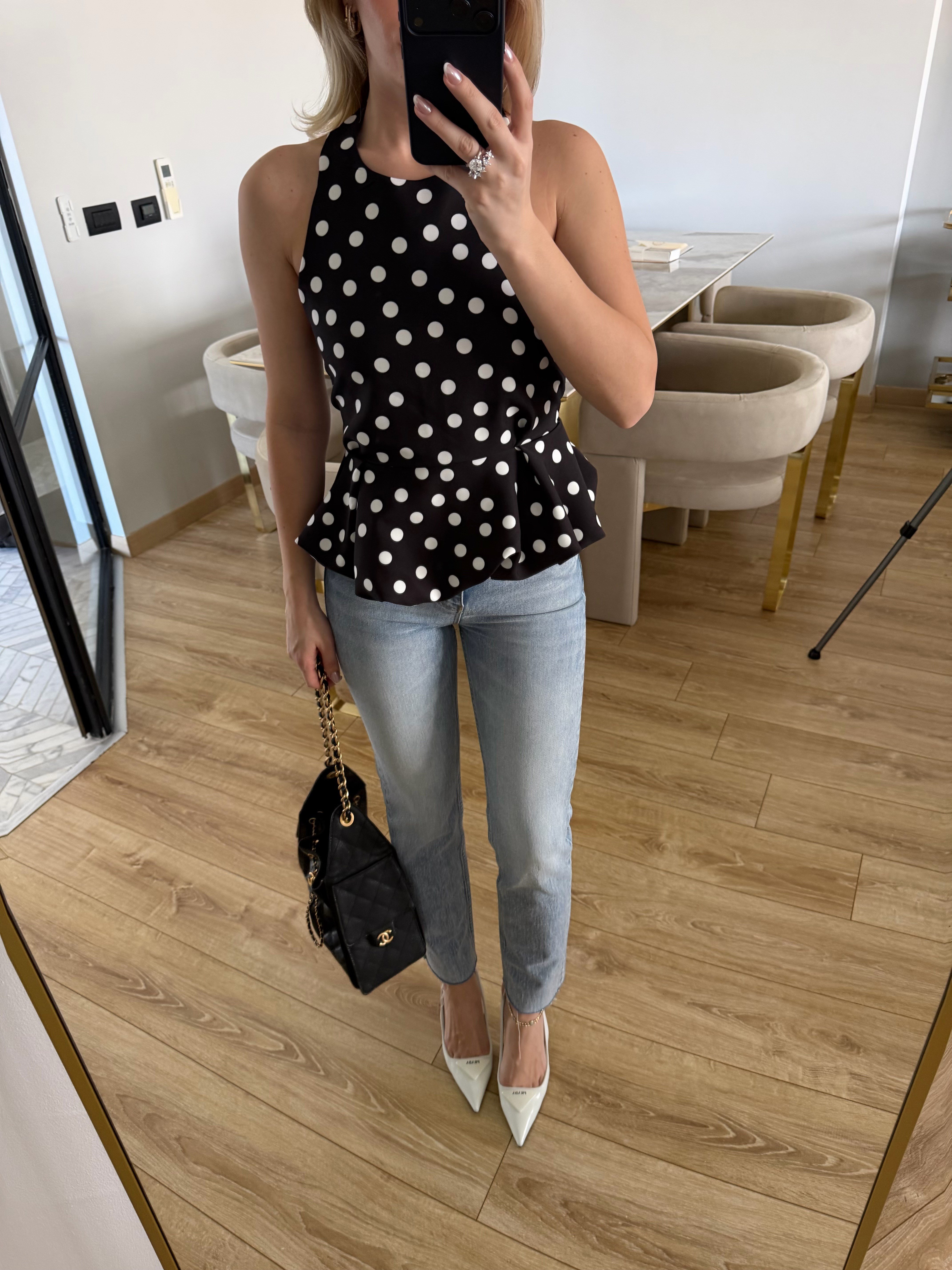 Siyah Puantiyeli Balon Bluz-4169