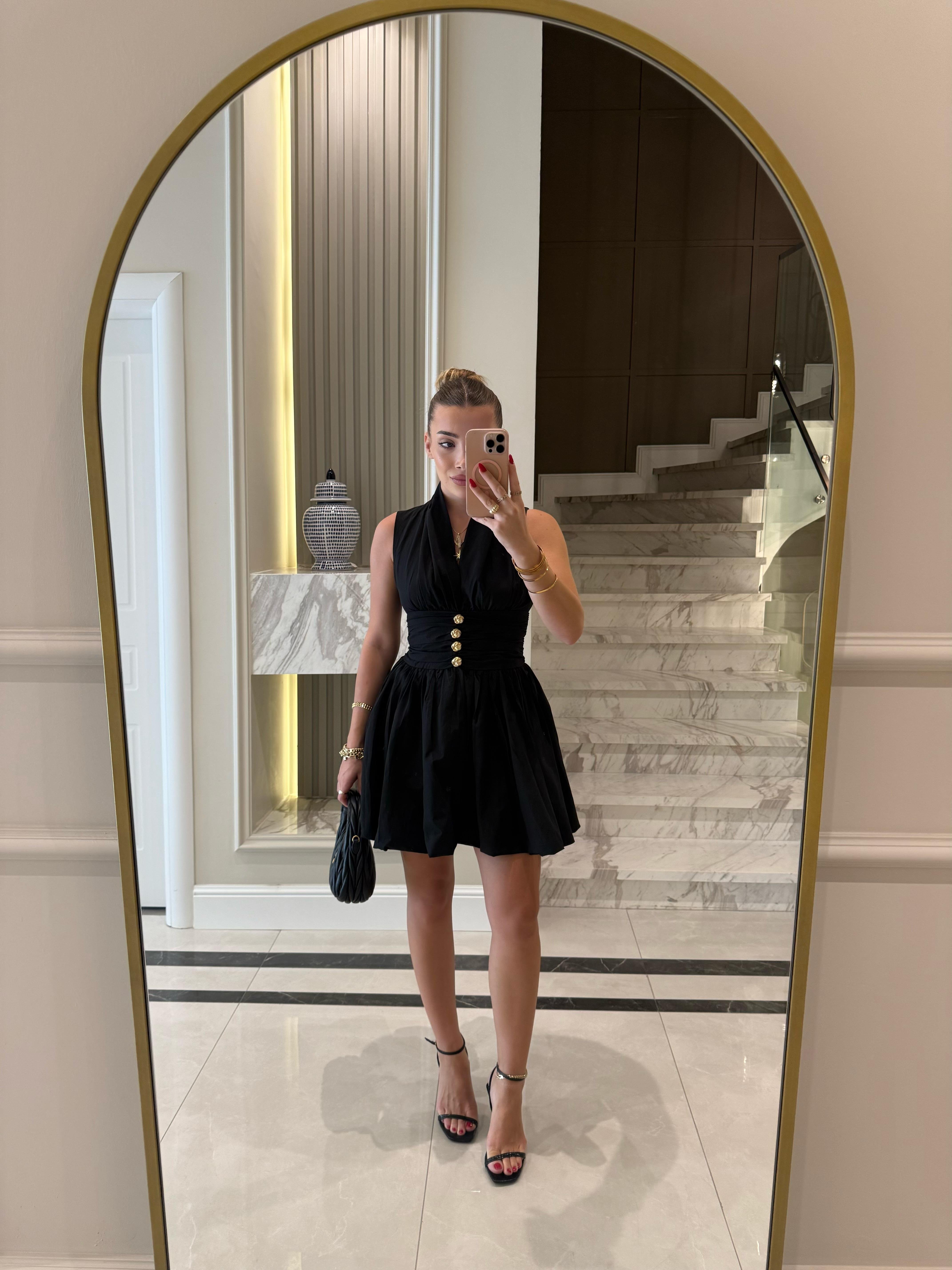 Siyah Sırt Detaylı Poplin Mini Elbise