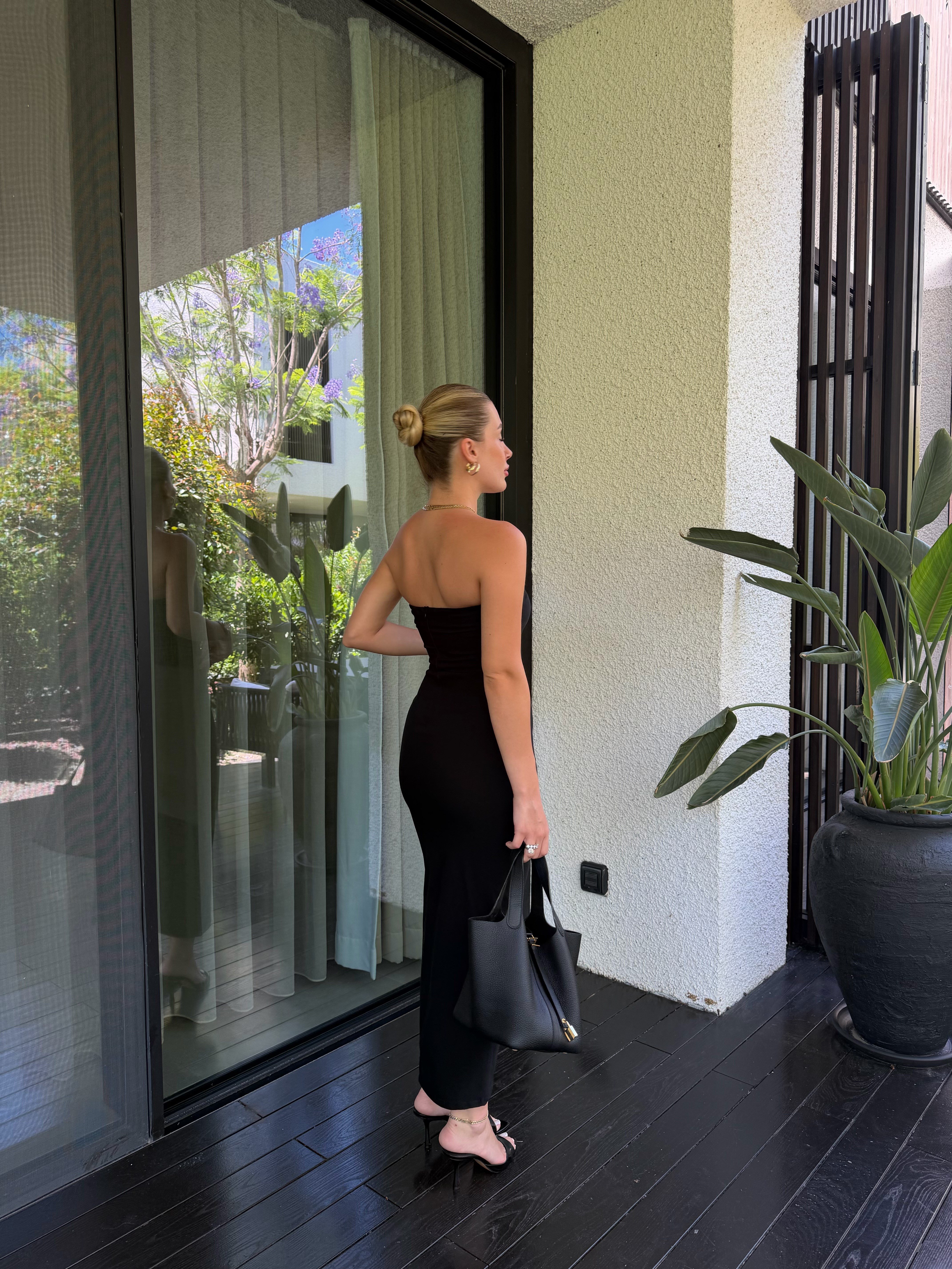 Siyah Straplez Midi Elbise-91368