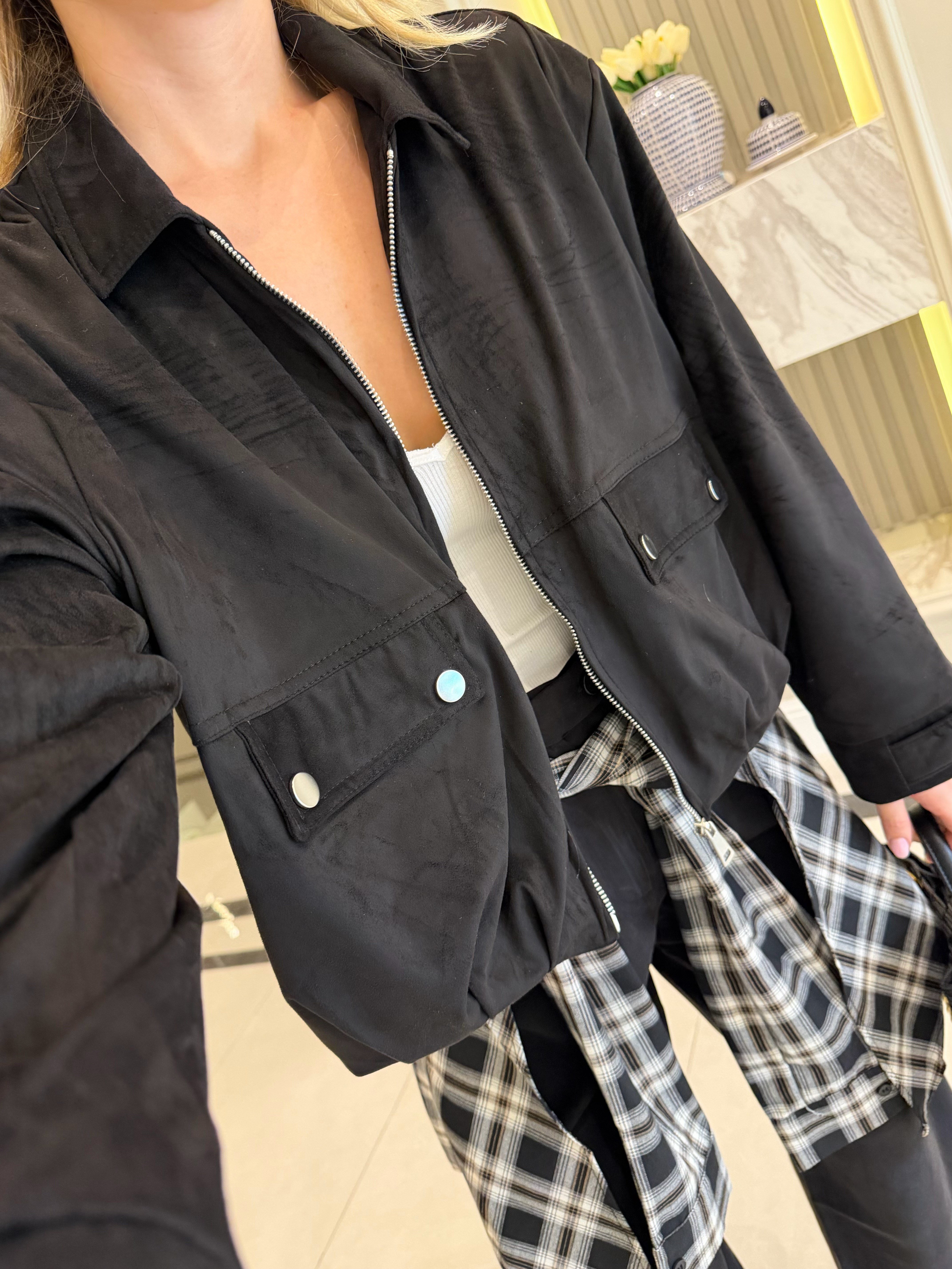 Siyah Süet Bomber Ceket 