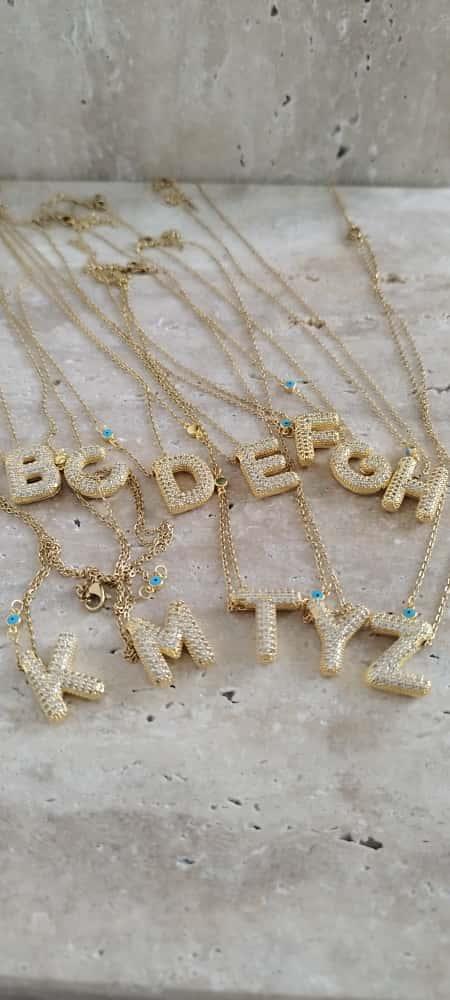 Taşlı Gold Harf Kolye