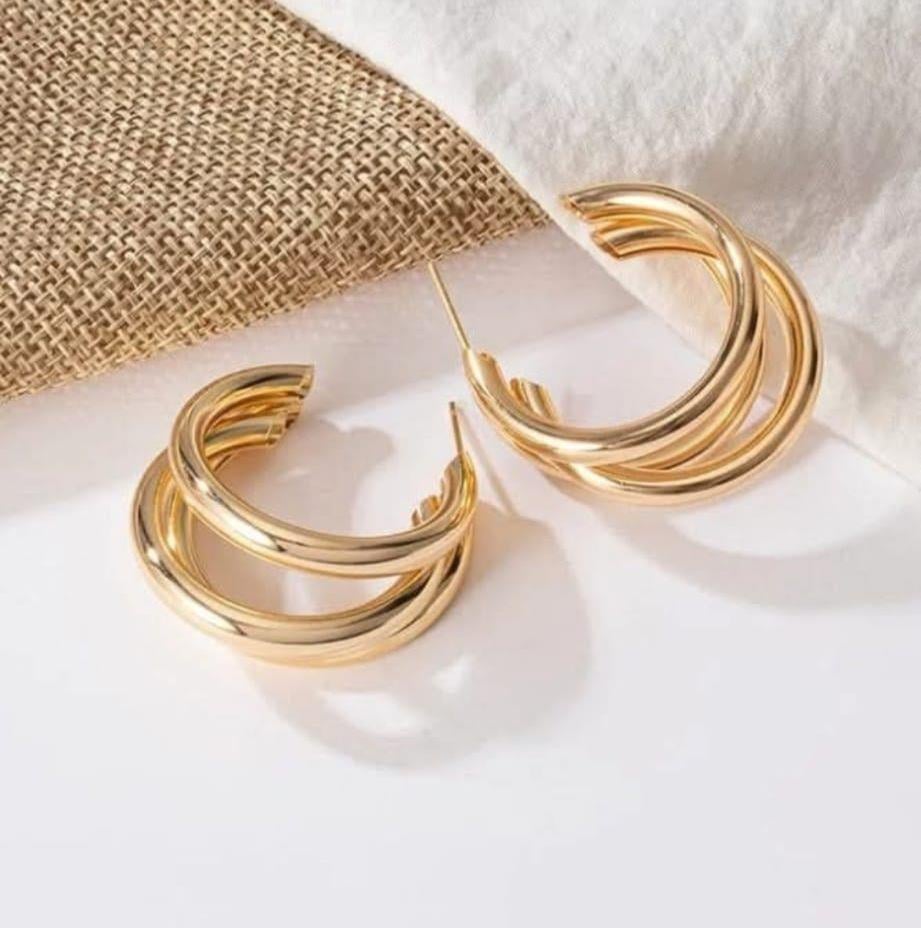 Üçlü Birleşik Gold Halka küpe 